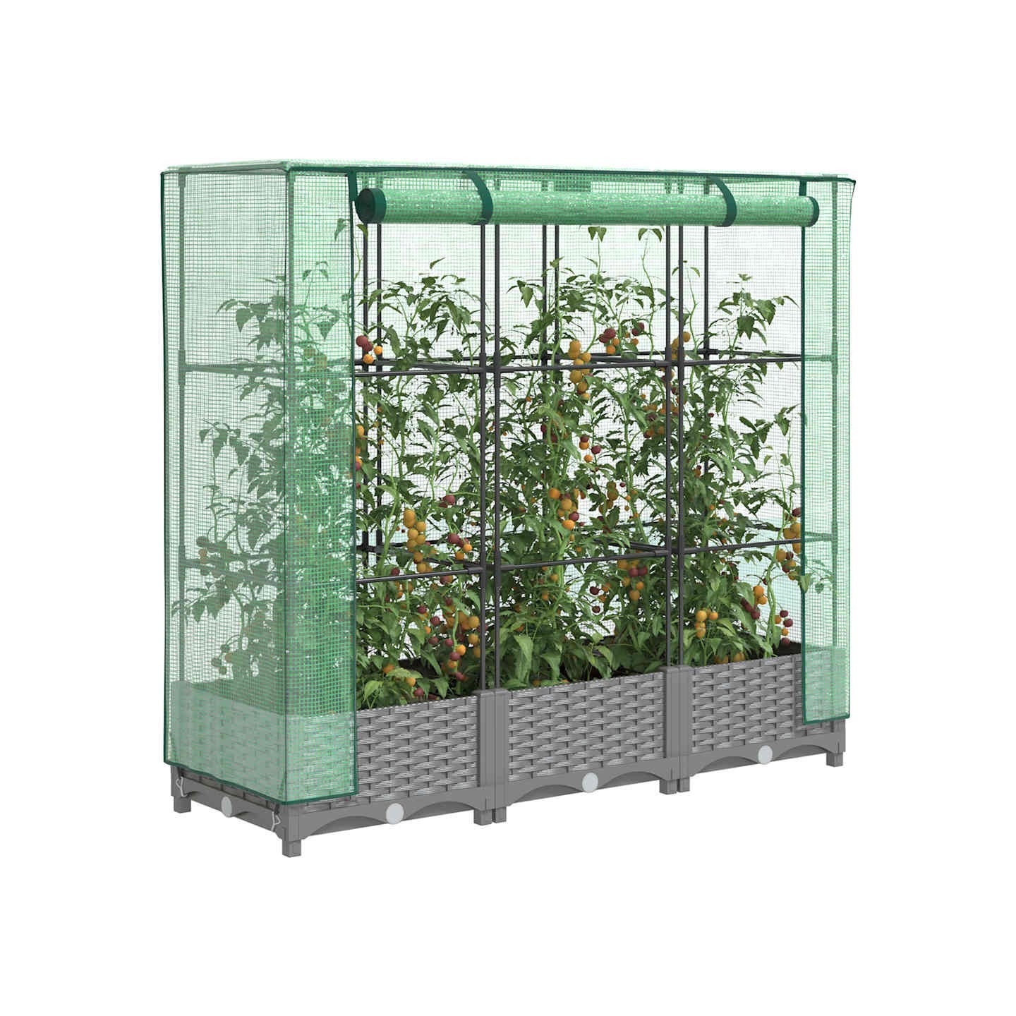 Jardinière surélevée avec housse aspect rotin 120x40x123 cm