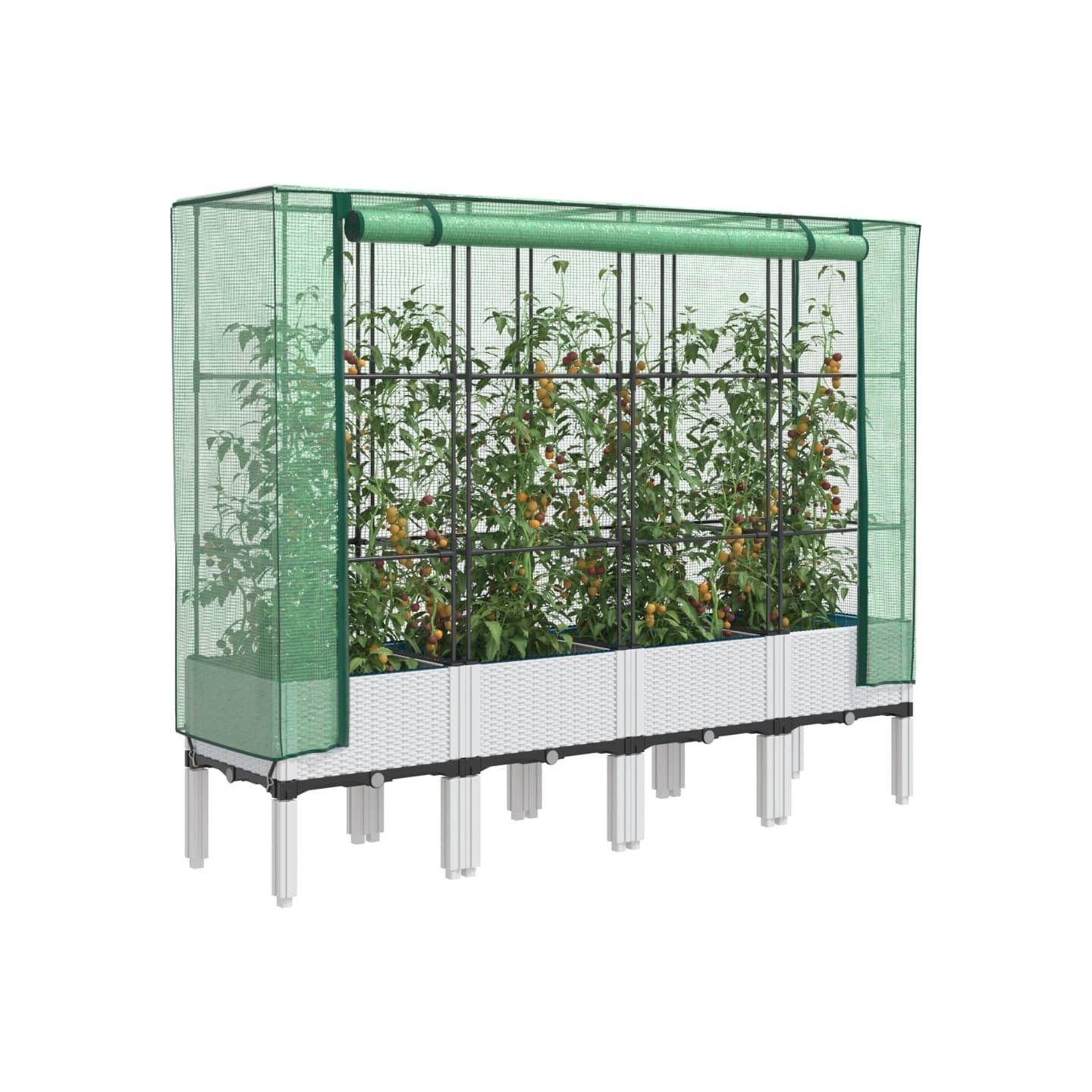 Jardinière surélevée avec housse aspect rotin 160x40x140 cm