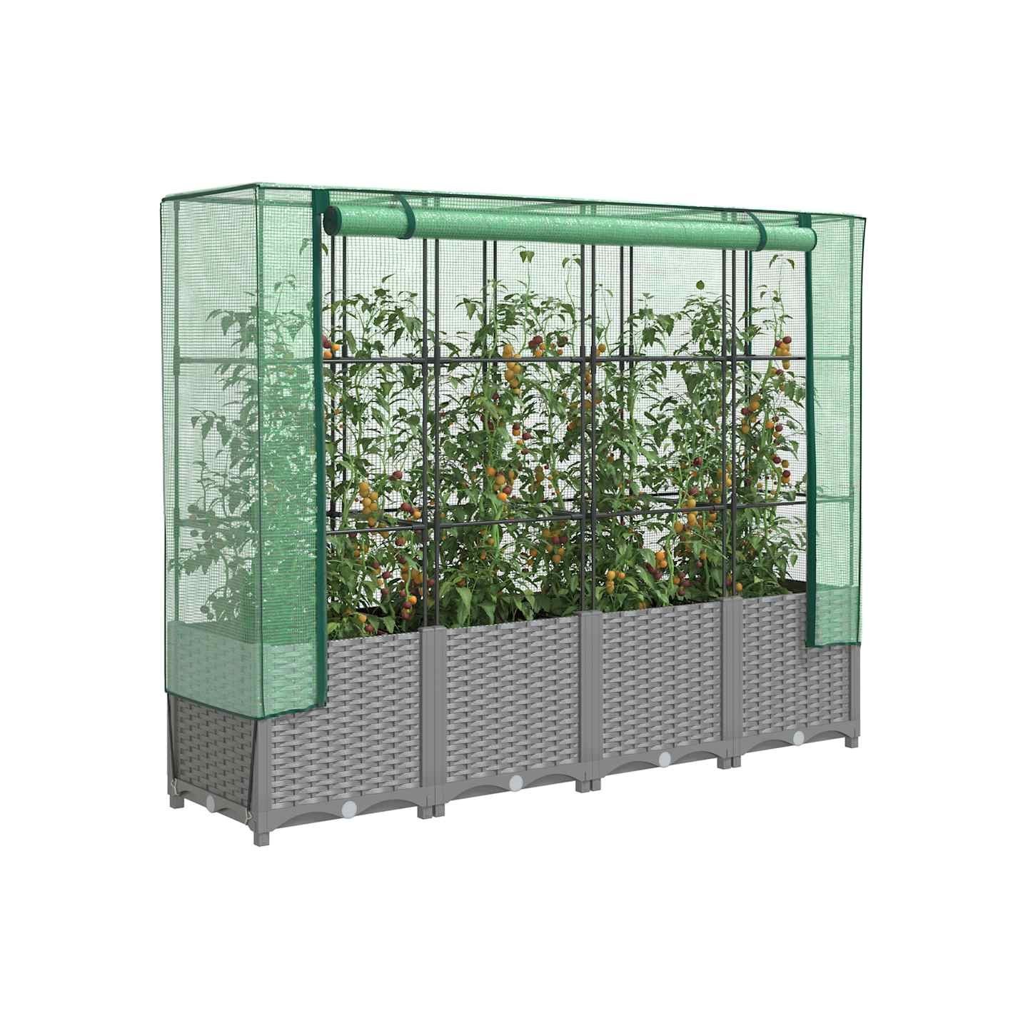 Jardinière surélevée avec housse aspect rotin 160x40x138 cm