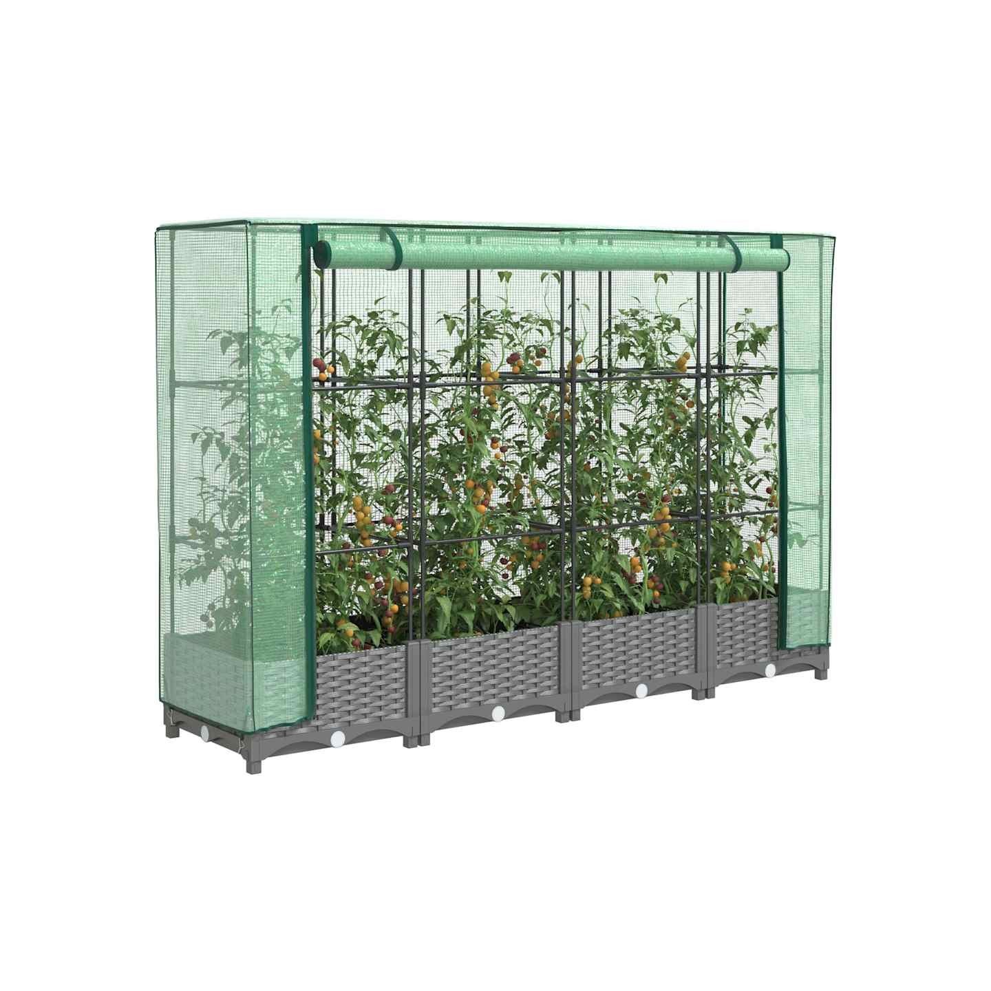 Jardinière surélevée avec housse aspect rotin 160x40x123 cm