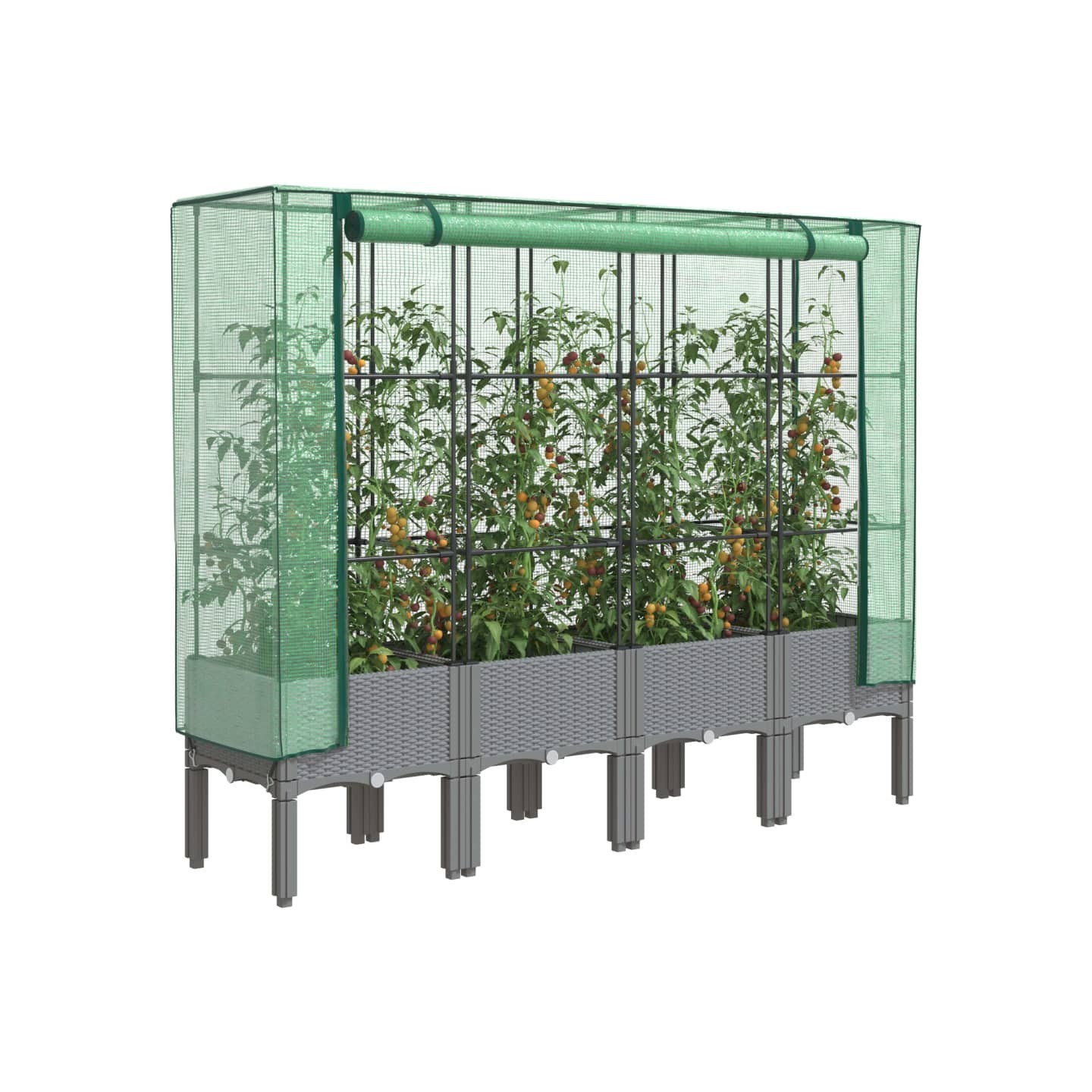 Jardinière surélevée avec housse aspect rotin 160x40x140 cm