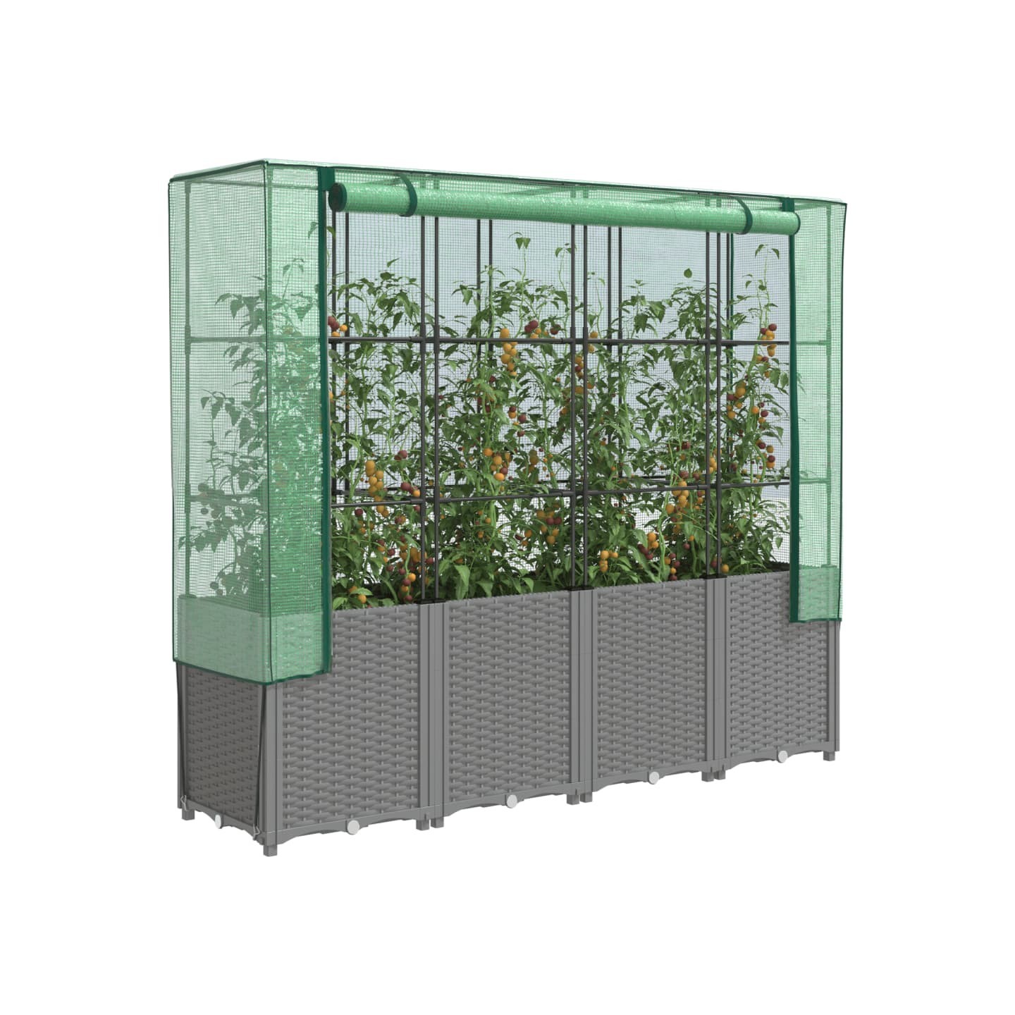 Jardinière surélevée avec housse aspect rotin 160x40x153 cm