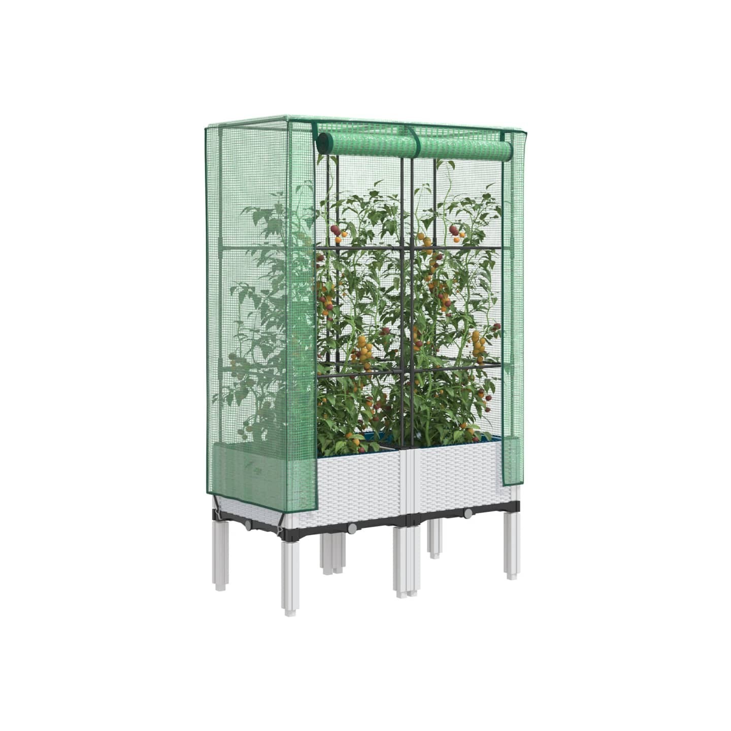 Jardinière surélevée avec housse aspect rotin 80x40x140 cm