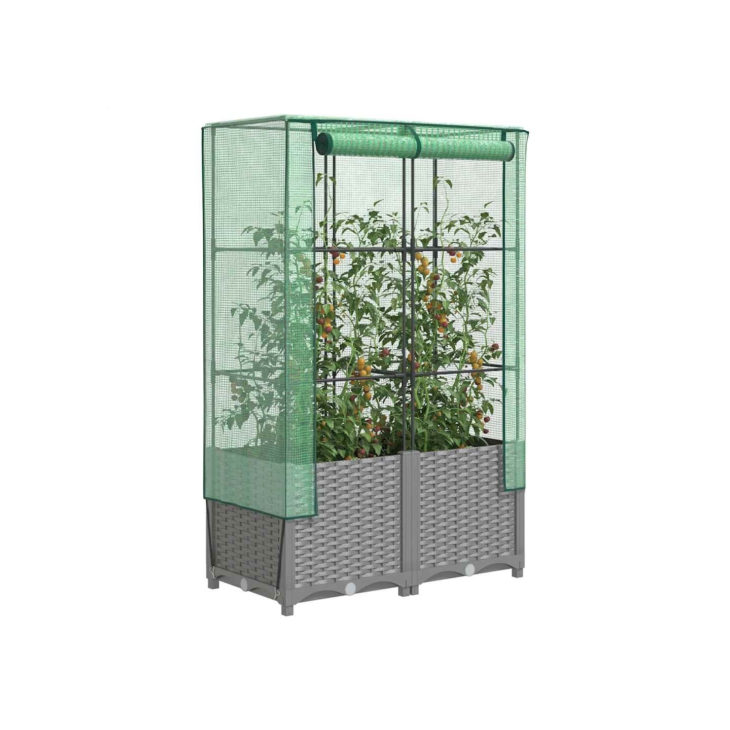 Jardinière surélevée avec housse aspect rotin 80x40x138 cm