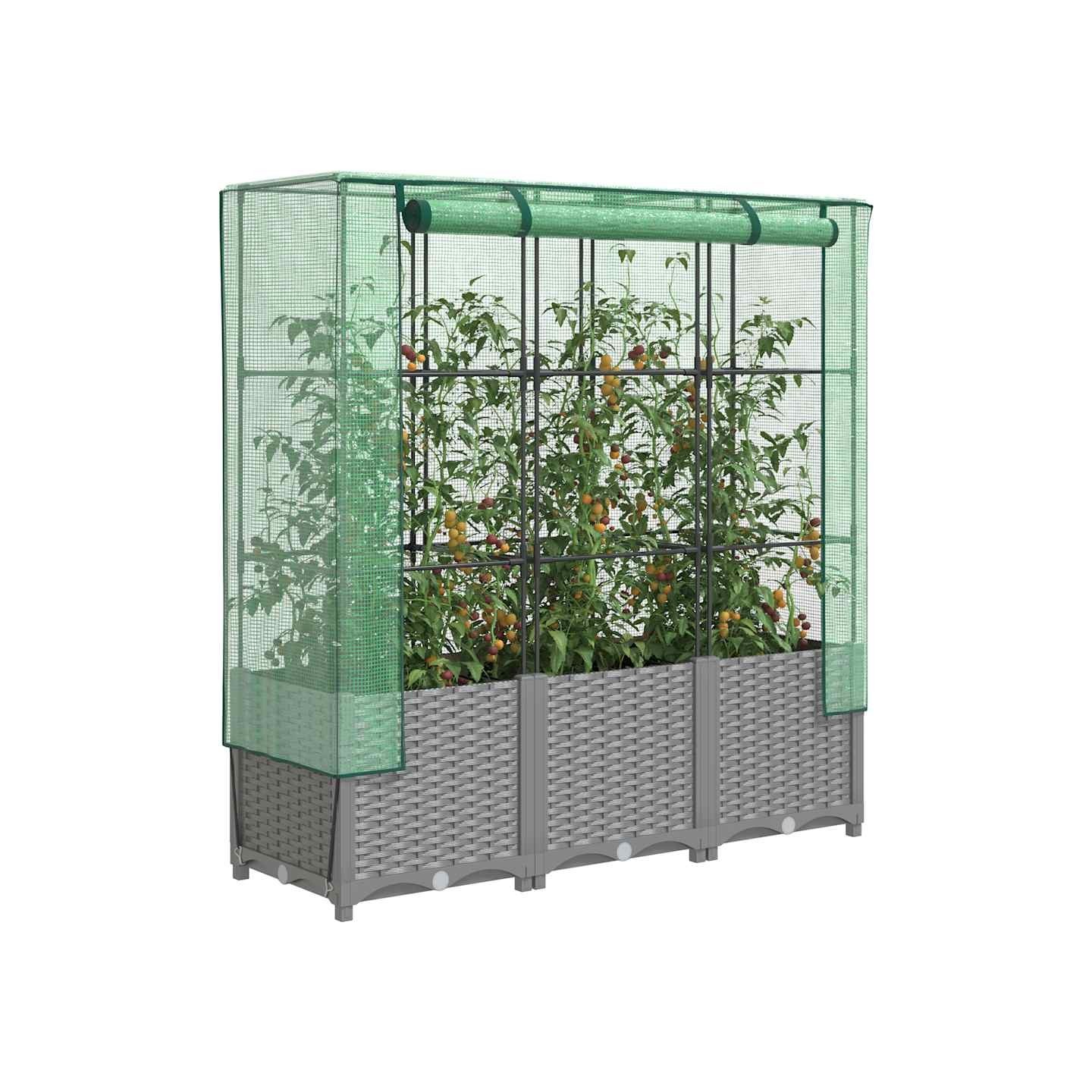 Jardinière surélevée avec housse aspect rotin 120x40x138 cm