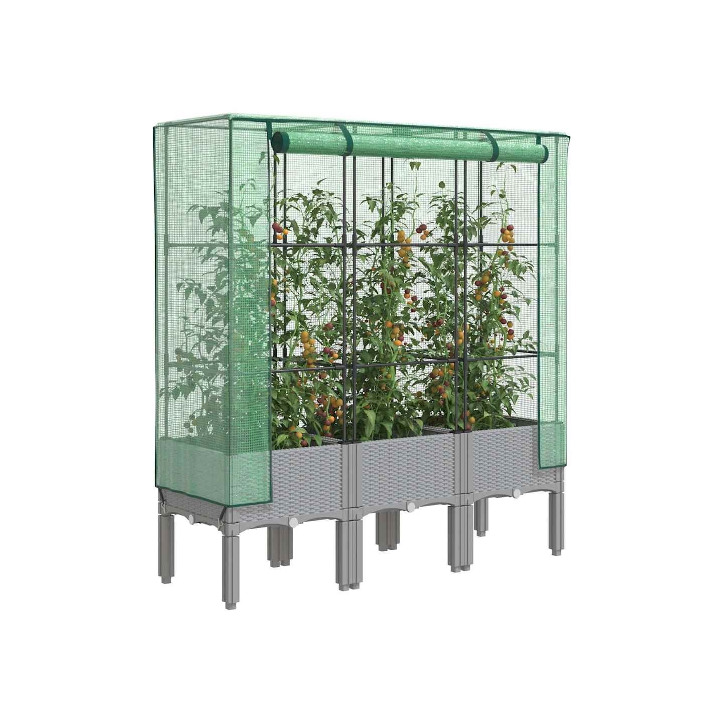 Jardinière surélevée avec housse aspect rotin 120x40x140 cm
