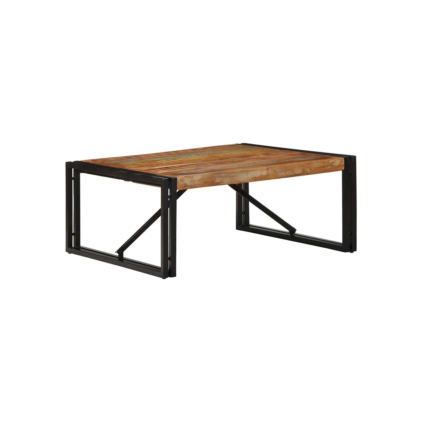Table basse multicolore 80x80x35 cm bois de récupération massif