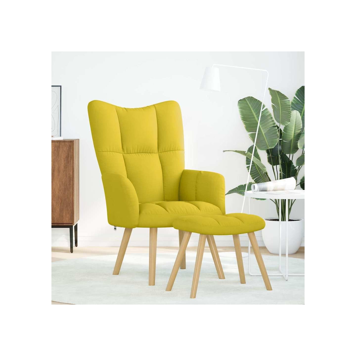 Chaise de relaxation avec repose-pied jaune clair tissu