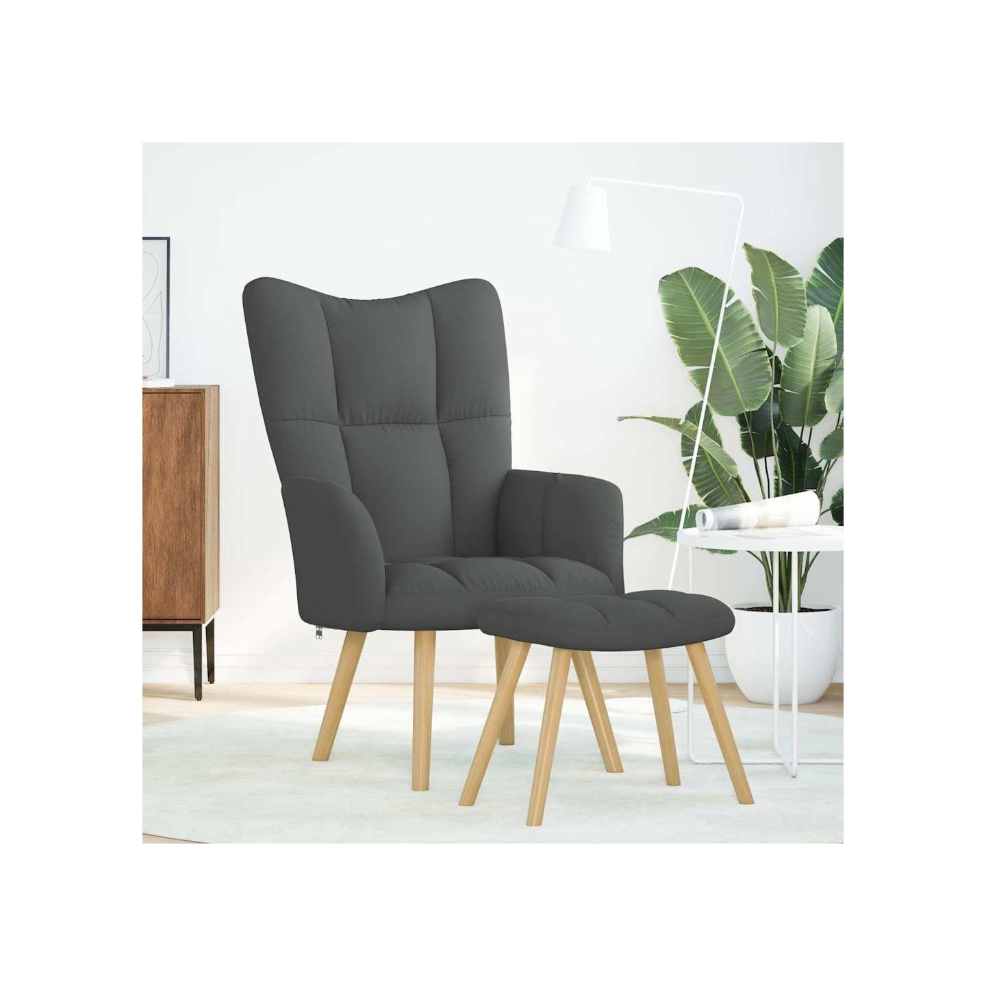 Chaise de relaxation avec repose-pied Gris foncé Tissu