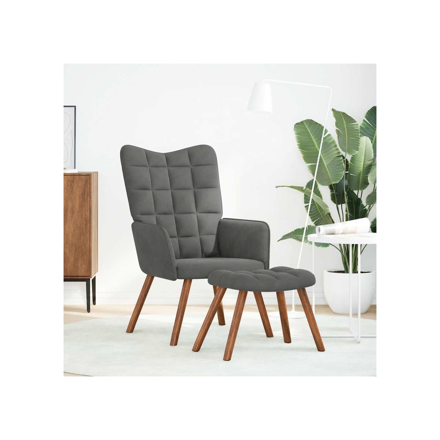 Fauteuil relax avec tabouret en velours gris foncé