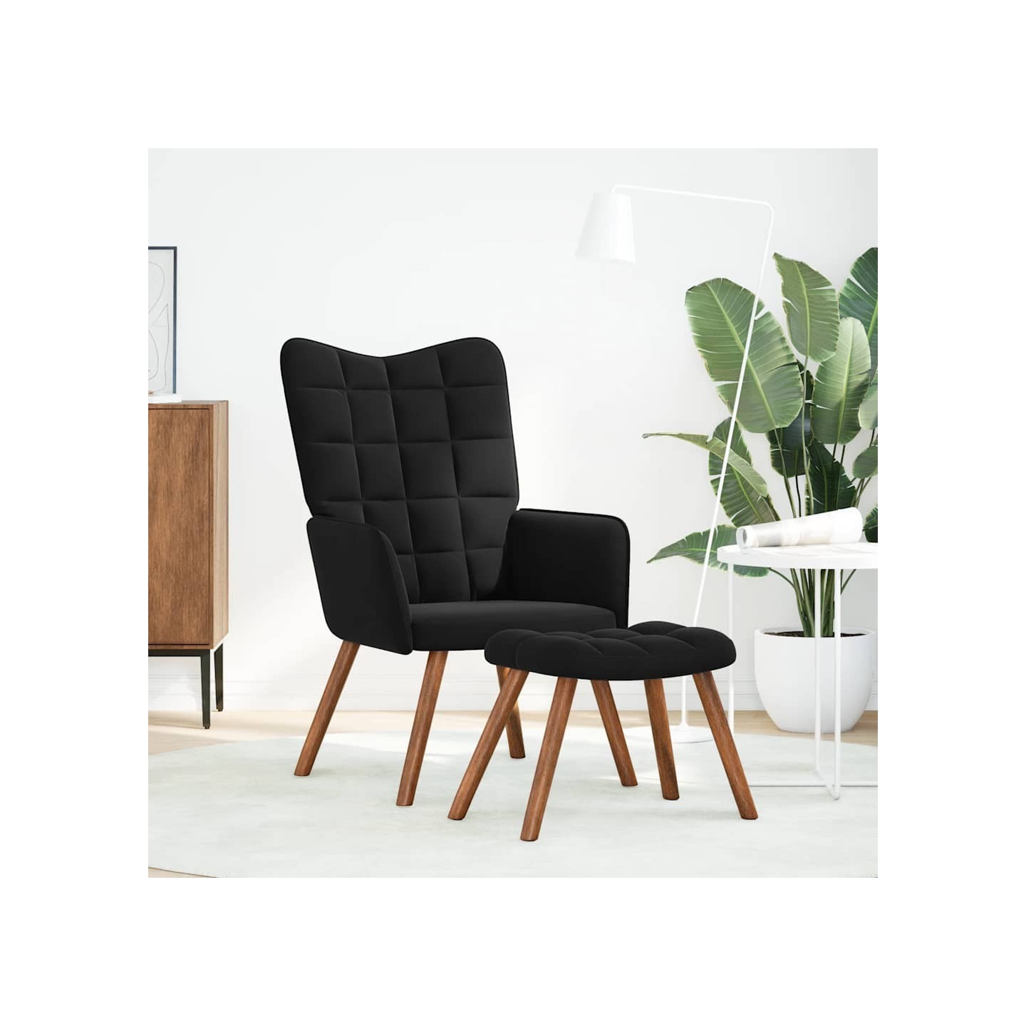 Fauteuil relax avec tabouret en velours noir