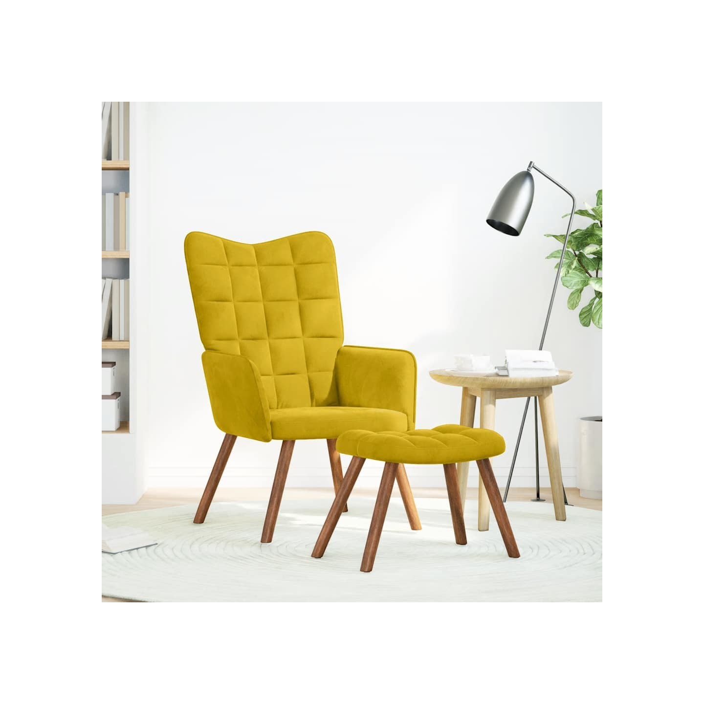 Fauteuil relax avec tabouret en velours jaune