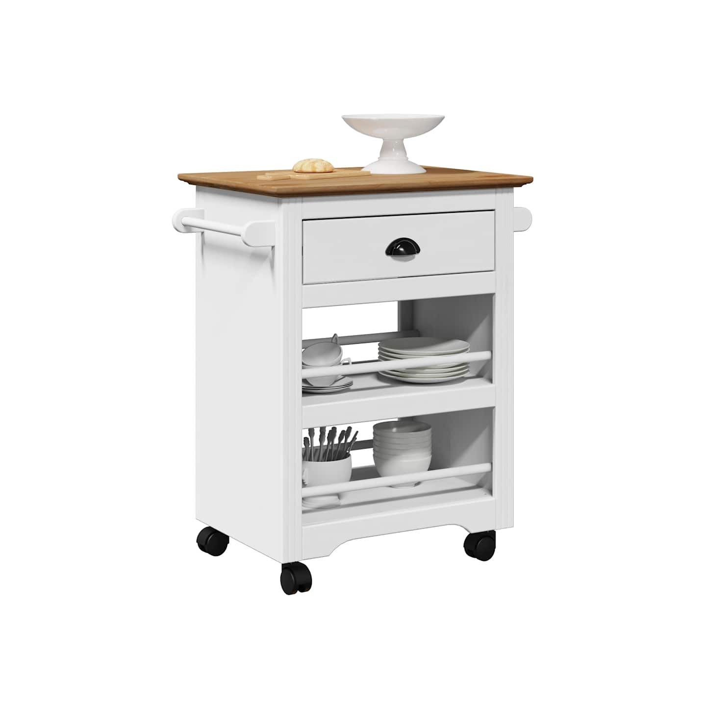 Chariot de cuisine BODO blanc et marron 67,5x45x80 cm