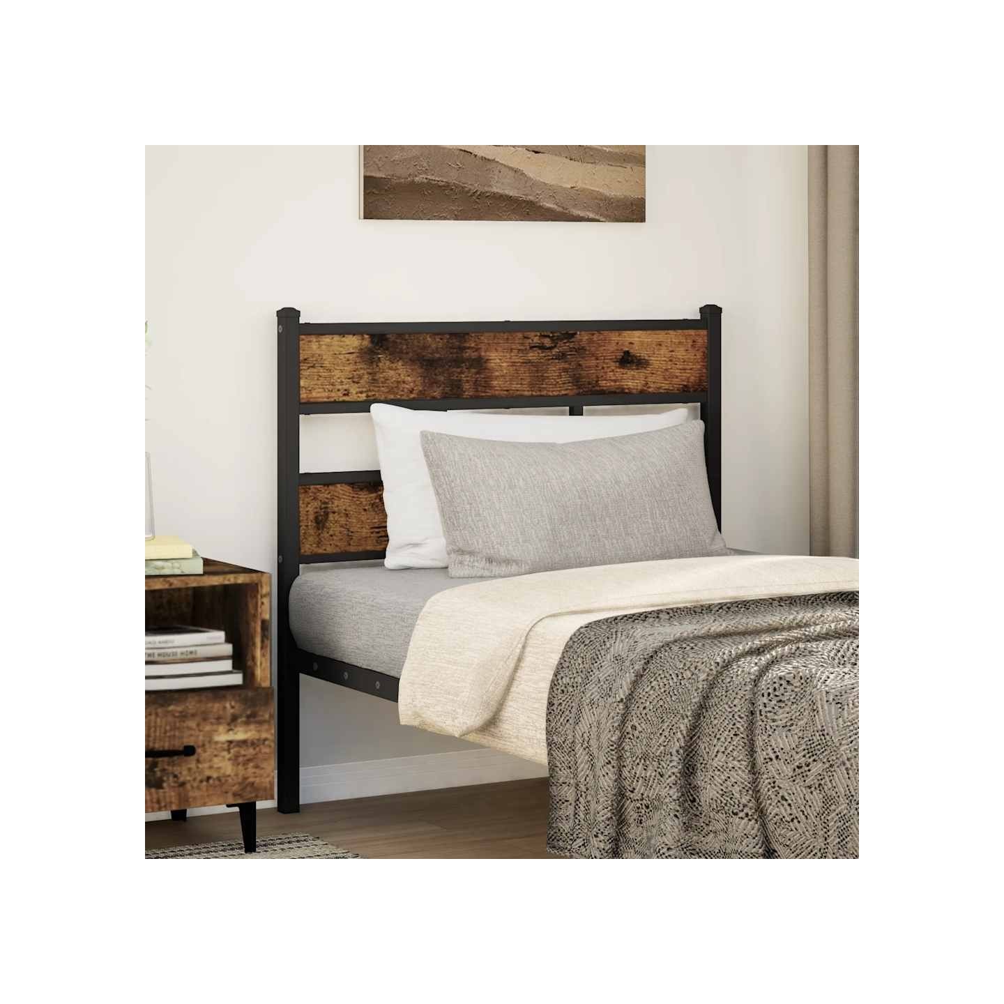 Tête de lit de remplacement chêne fumé 80 cm fer et bois d'ingénierie