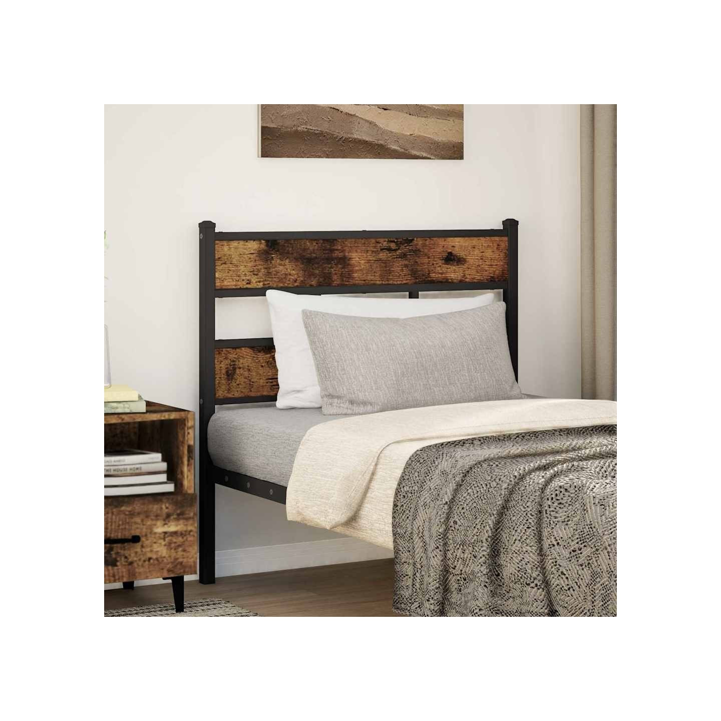 Tête de lit de remplacement chêne fumé 107 cm fer et bois d'ingénierie