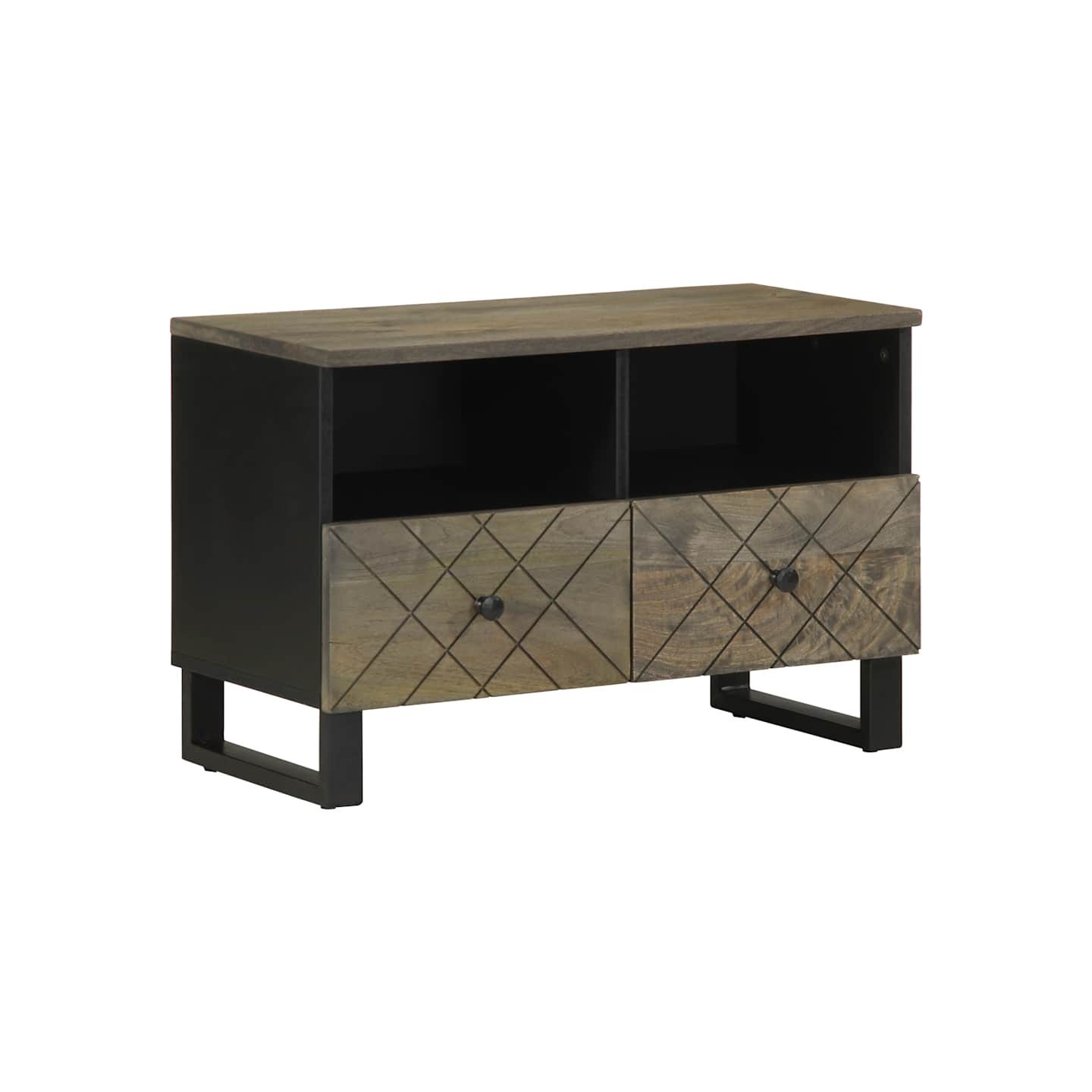 Meuble TV noir 70x33x46 cm bois massif de manguier