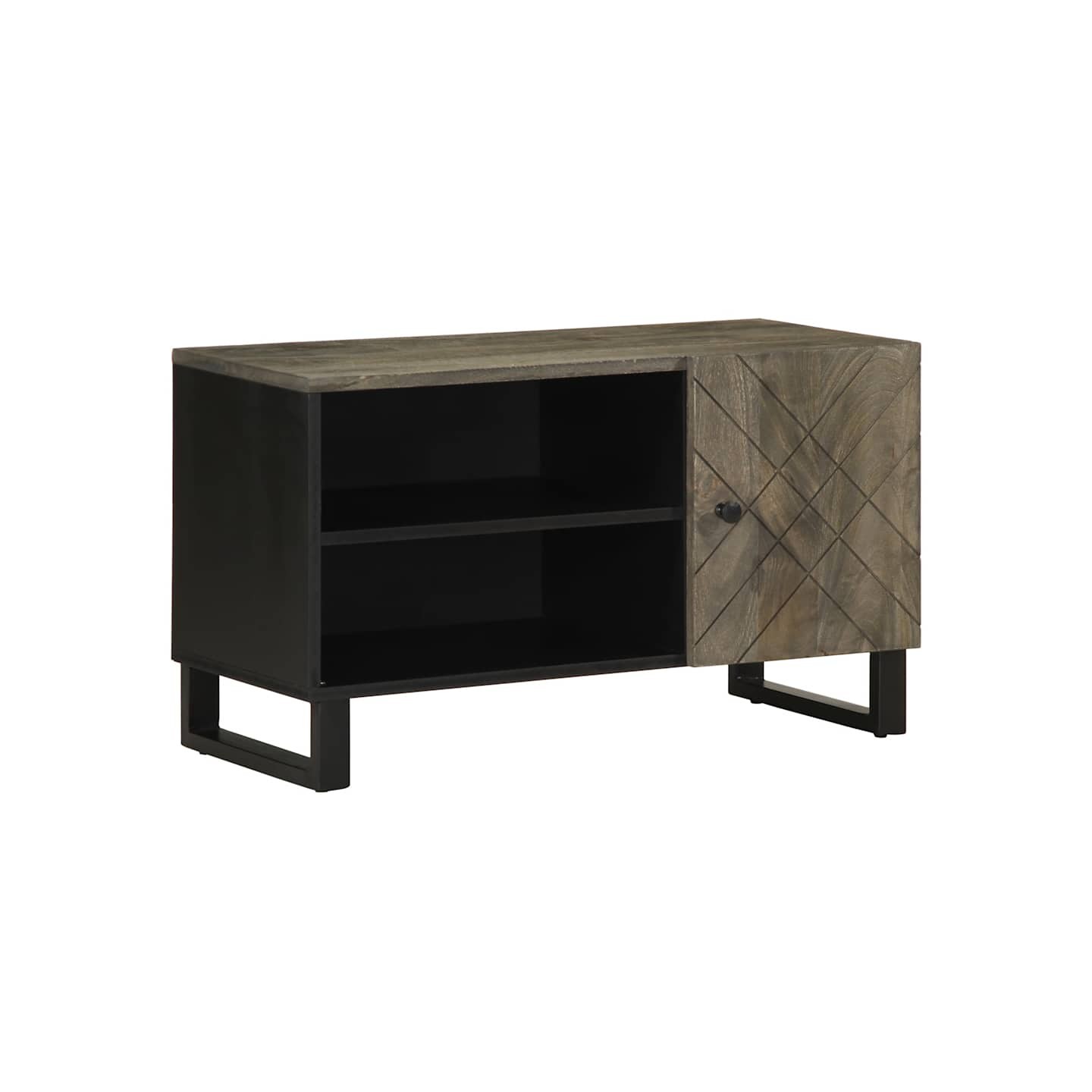 Meuble TV noir 80x33x46 cm bois massif de manguier