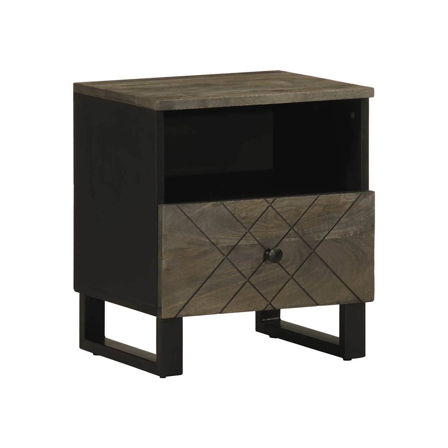 Table de chevet noir 40x33x46 cm bois de manguier solide
