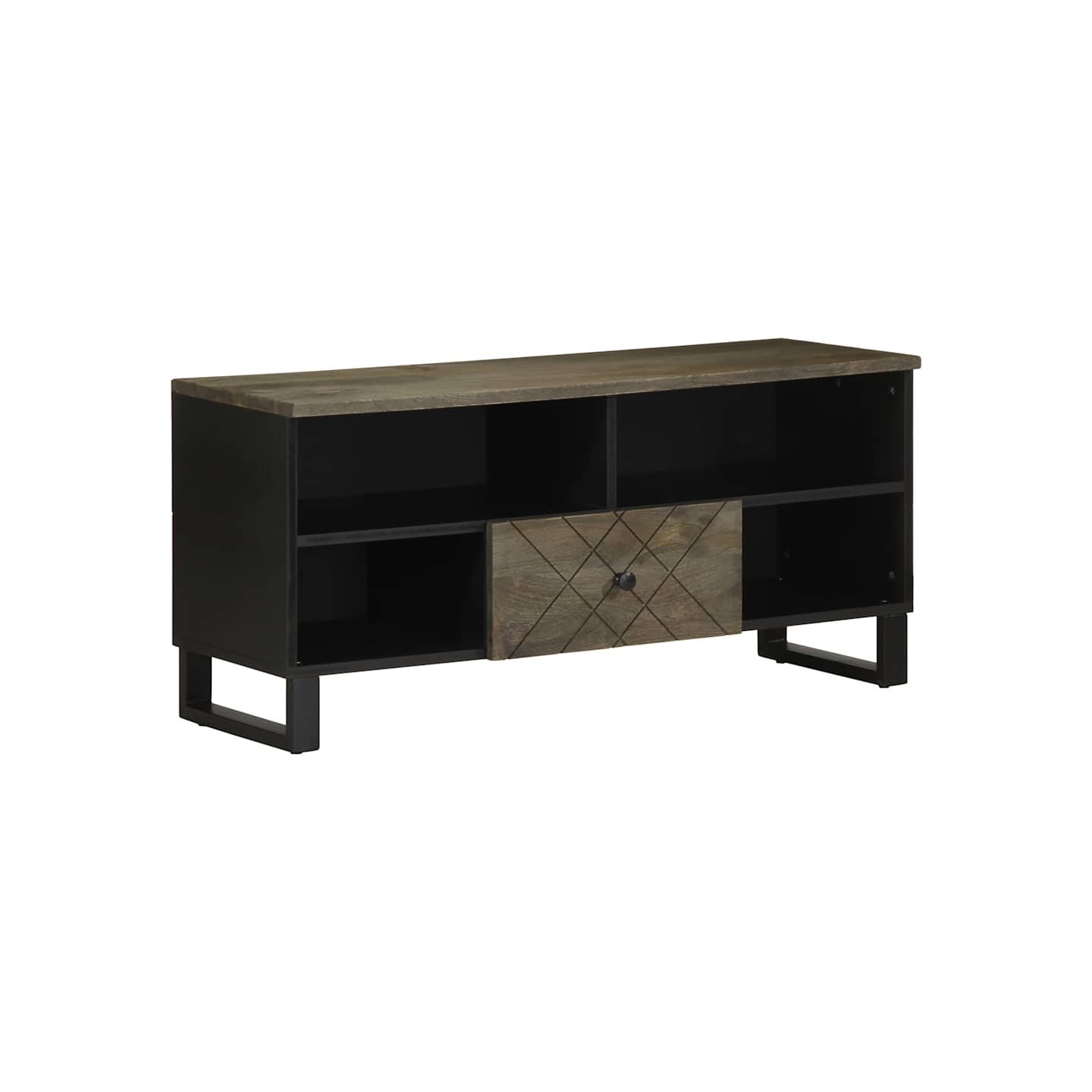 Meuble TV noir 100x33x46 cm bois massif de manguier