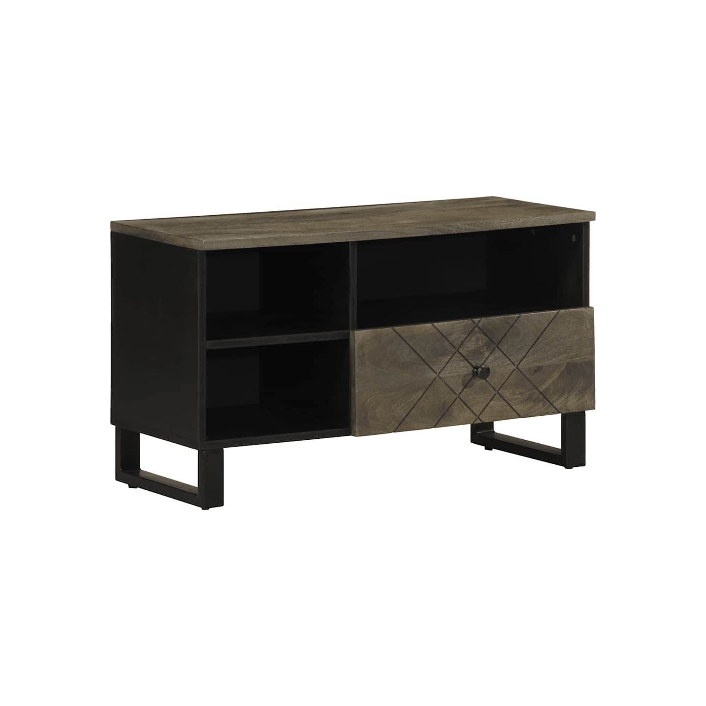 Meuble TV noir 80x33x46 cm bois massif de manguier