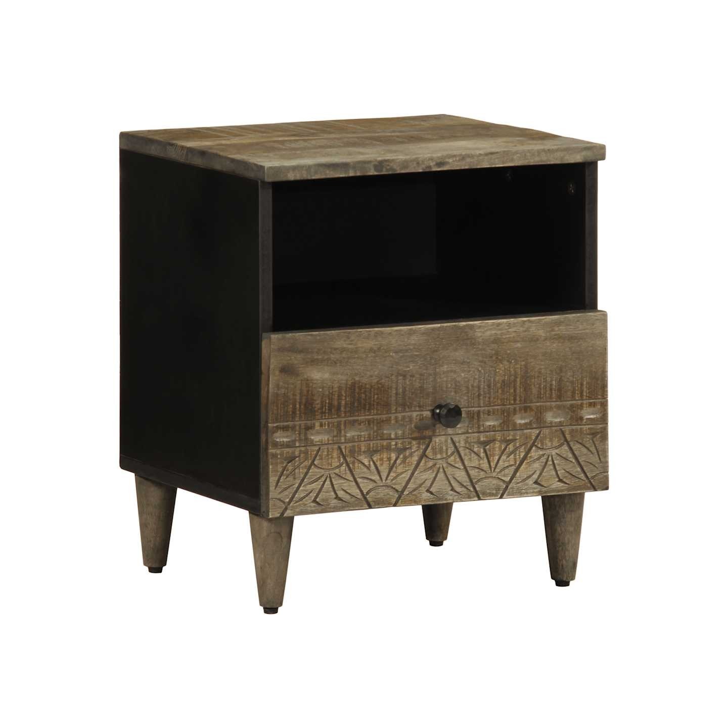 Table de chevet gris clair 40x33x46 cm bois de manguier solide