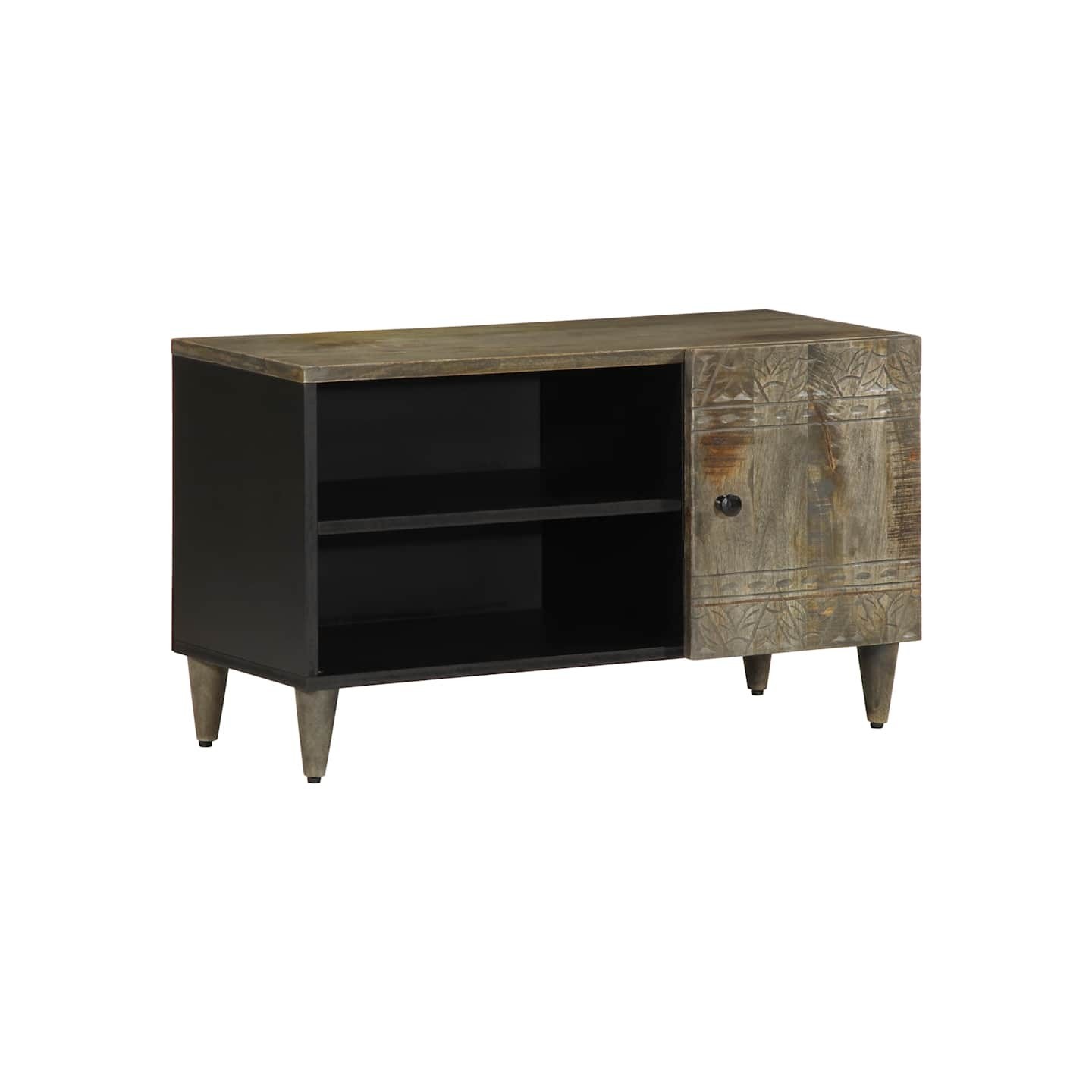 Meuble TV gris clair 80x31,5x46 cm bois massif de manguier