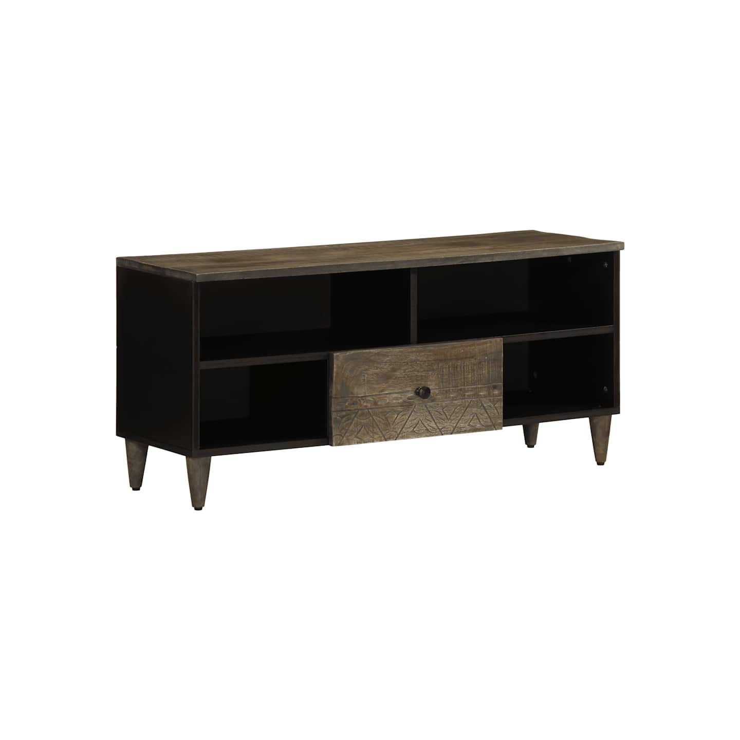 Meuble TV noir 100x33x46 cm bois massif de manguier