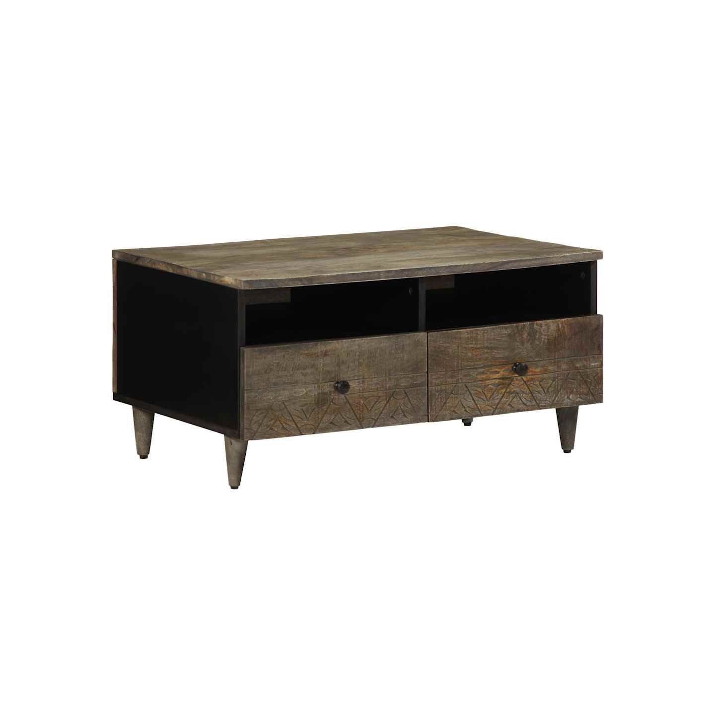 Table basse gris clair 80x54x40 cm bois massif de manguier