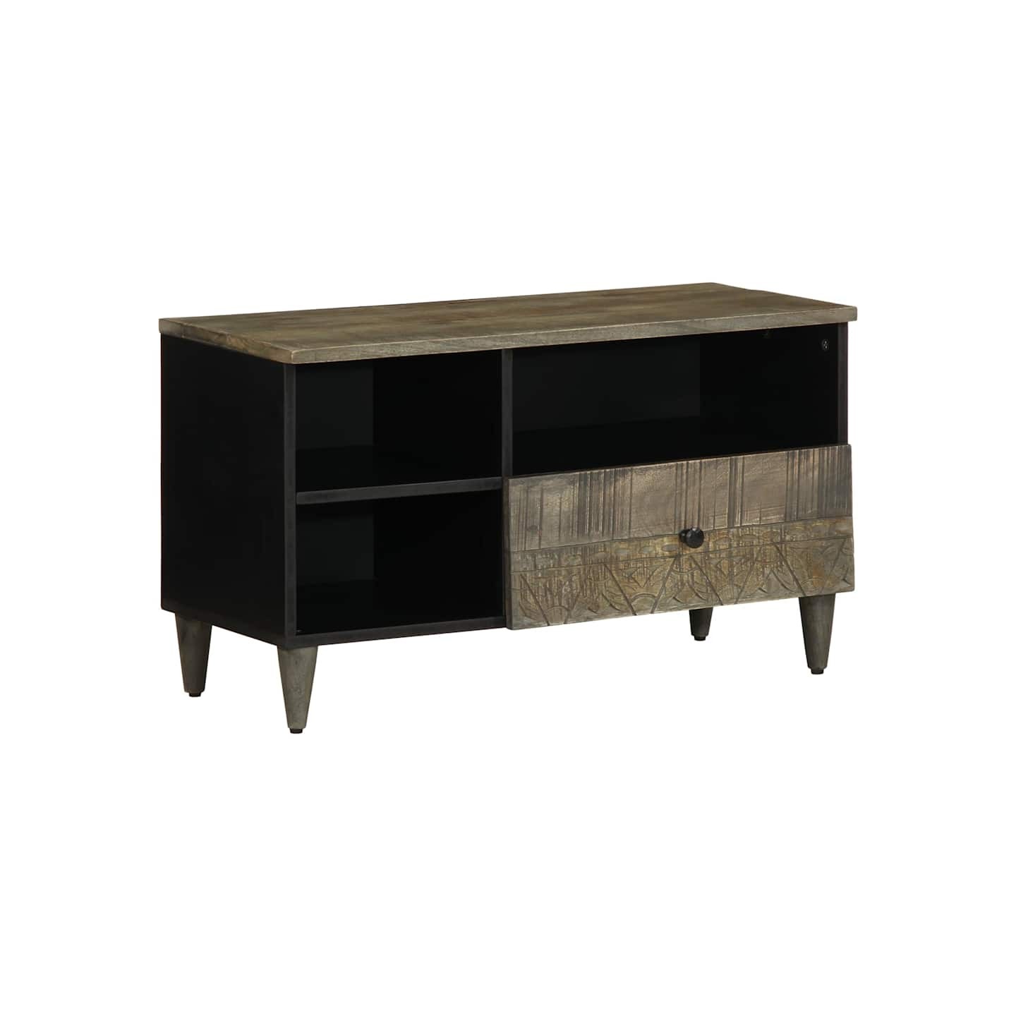 Meuble TV noir 80x33x46 cm bois massif de manguier