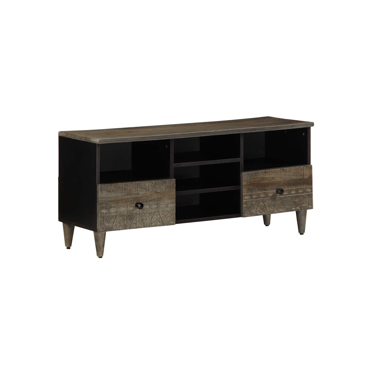 Meuble TV noir 100x33x46 cm bois massif de manguier