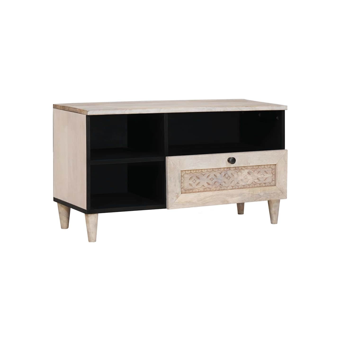 Meuble TV Blanc Blanchi 80 x 33 x 46 cm Bois de mangue massif