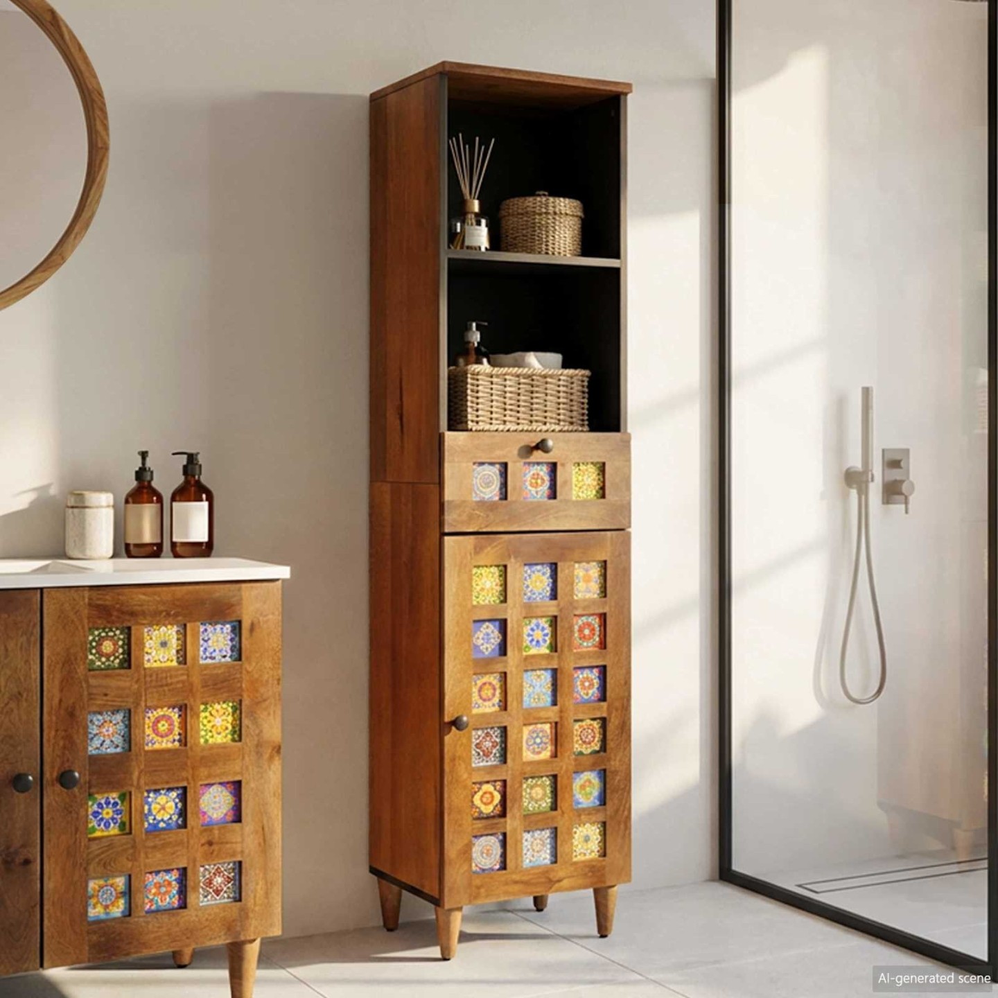Armoire de salle de bain Noyer 38 x 33 x 160 cm