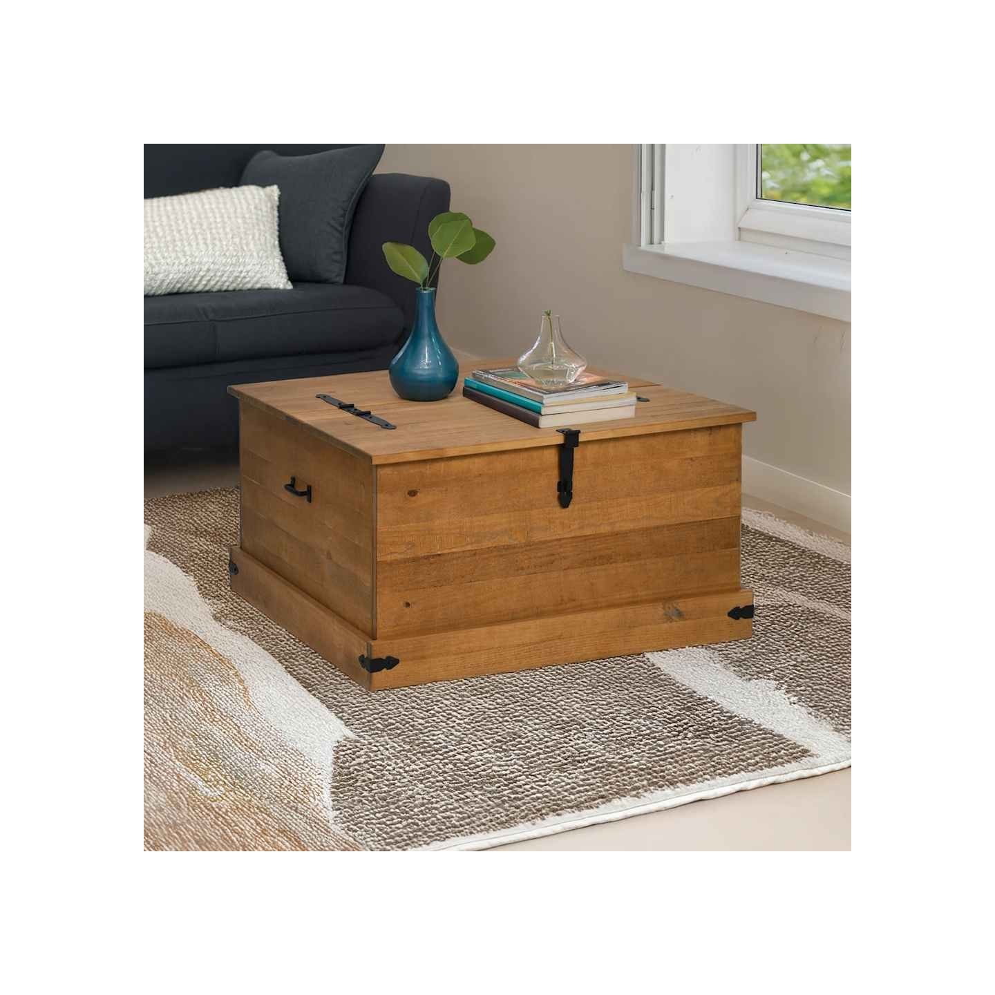 Coffre de rangement HALDEN 91x91x47 cm bois massif pin