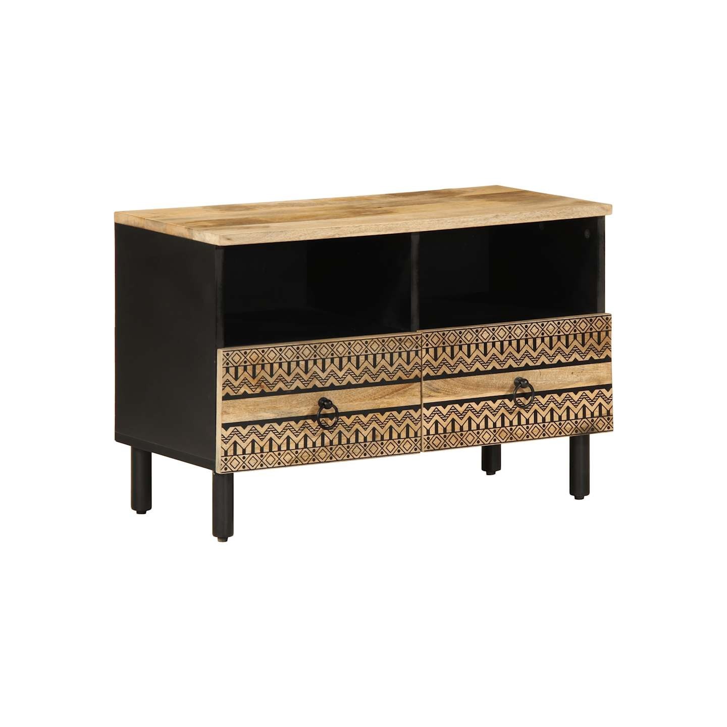 Meuble TV noir 70x33,5x46 cm bois massif manguier brut