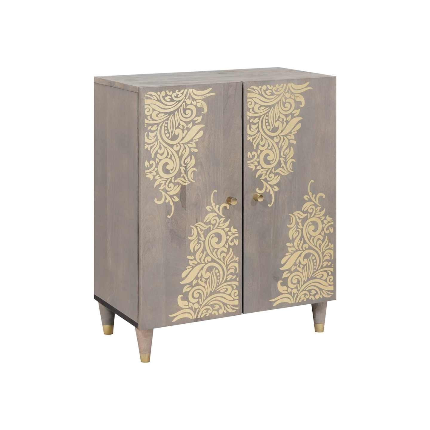 Buffet Gris et or 60 x 33 x 75 cm Bois de mangue massif