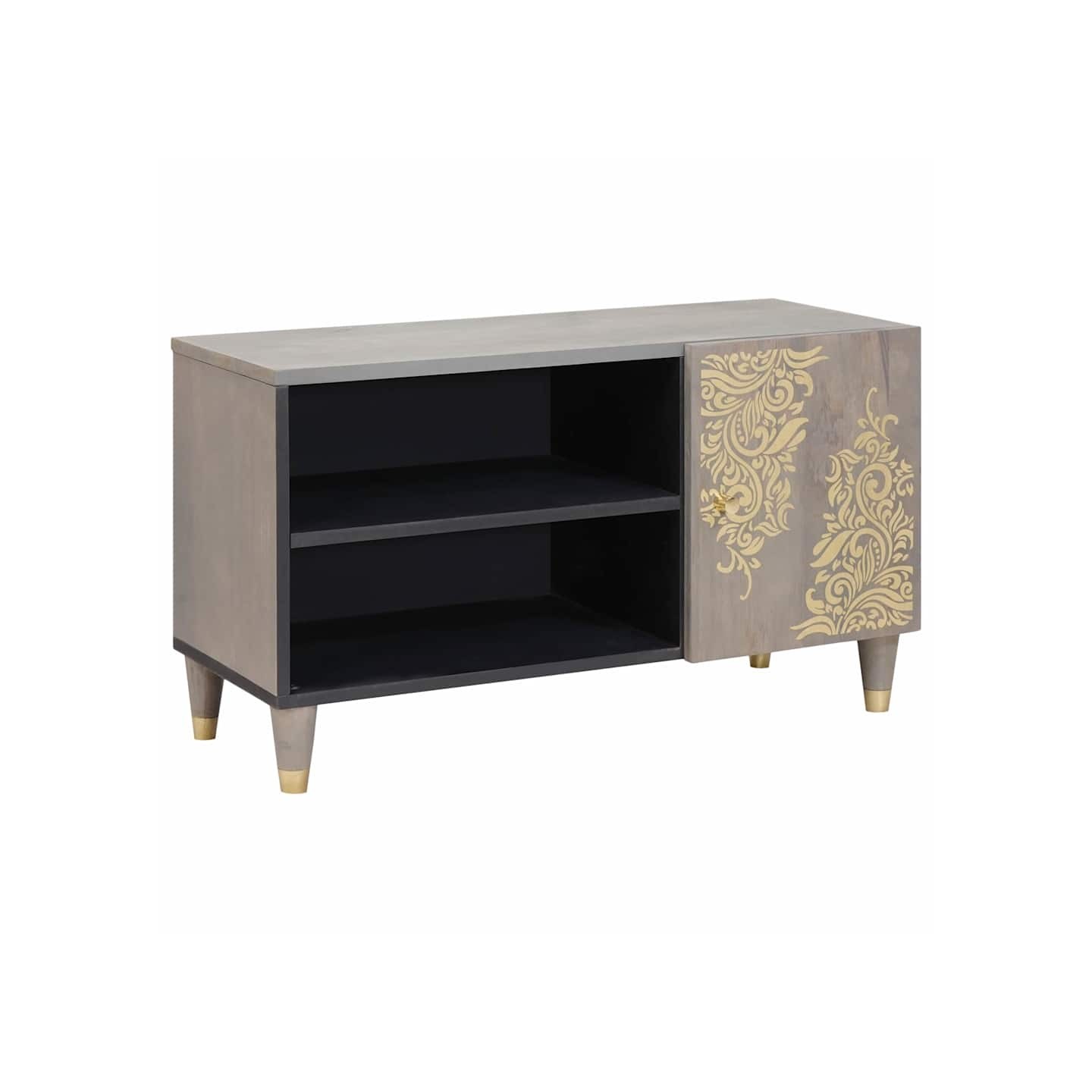 Meuble TV Gris 80 x 33 x 46 cm Bois de mangue massif