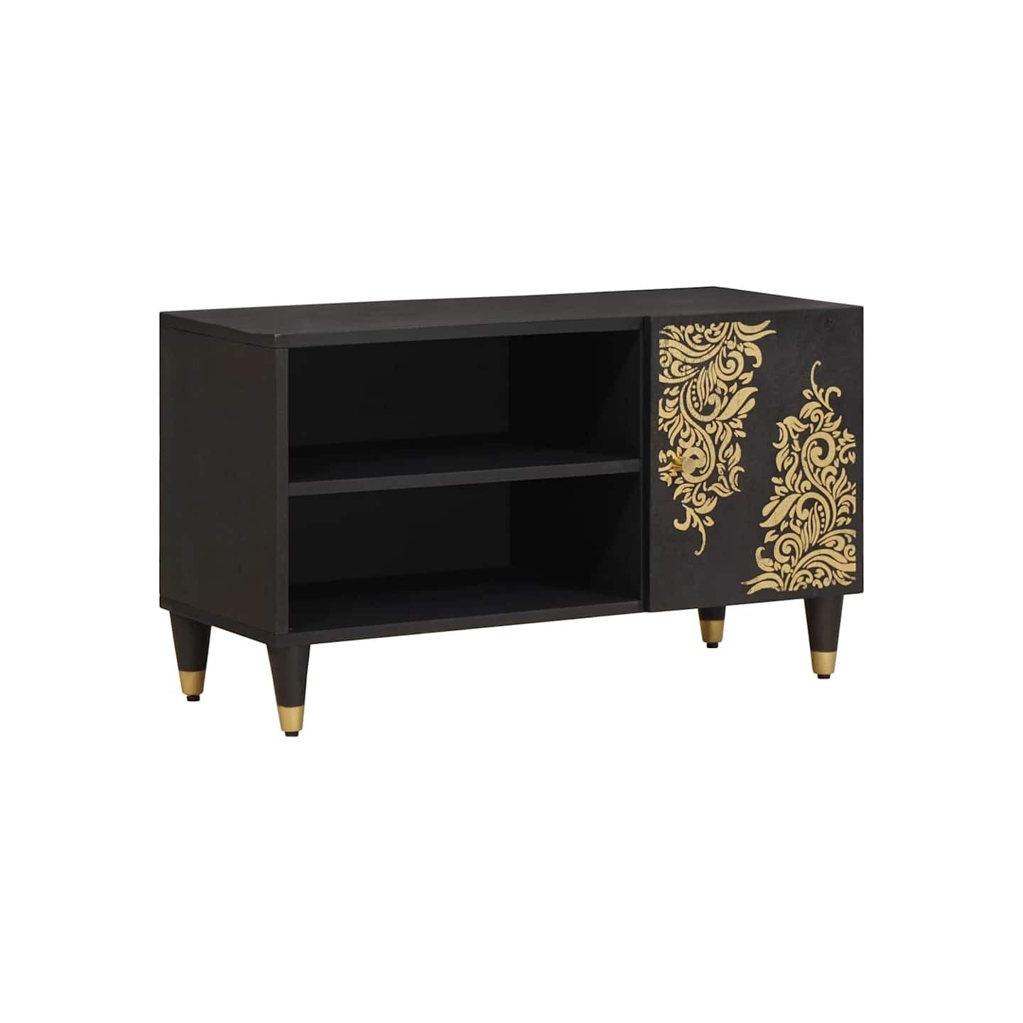 Meuble TV Noir 80 x 33 x 46 cm Bois de mangue massif