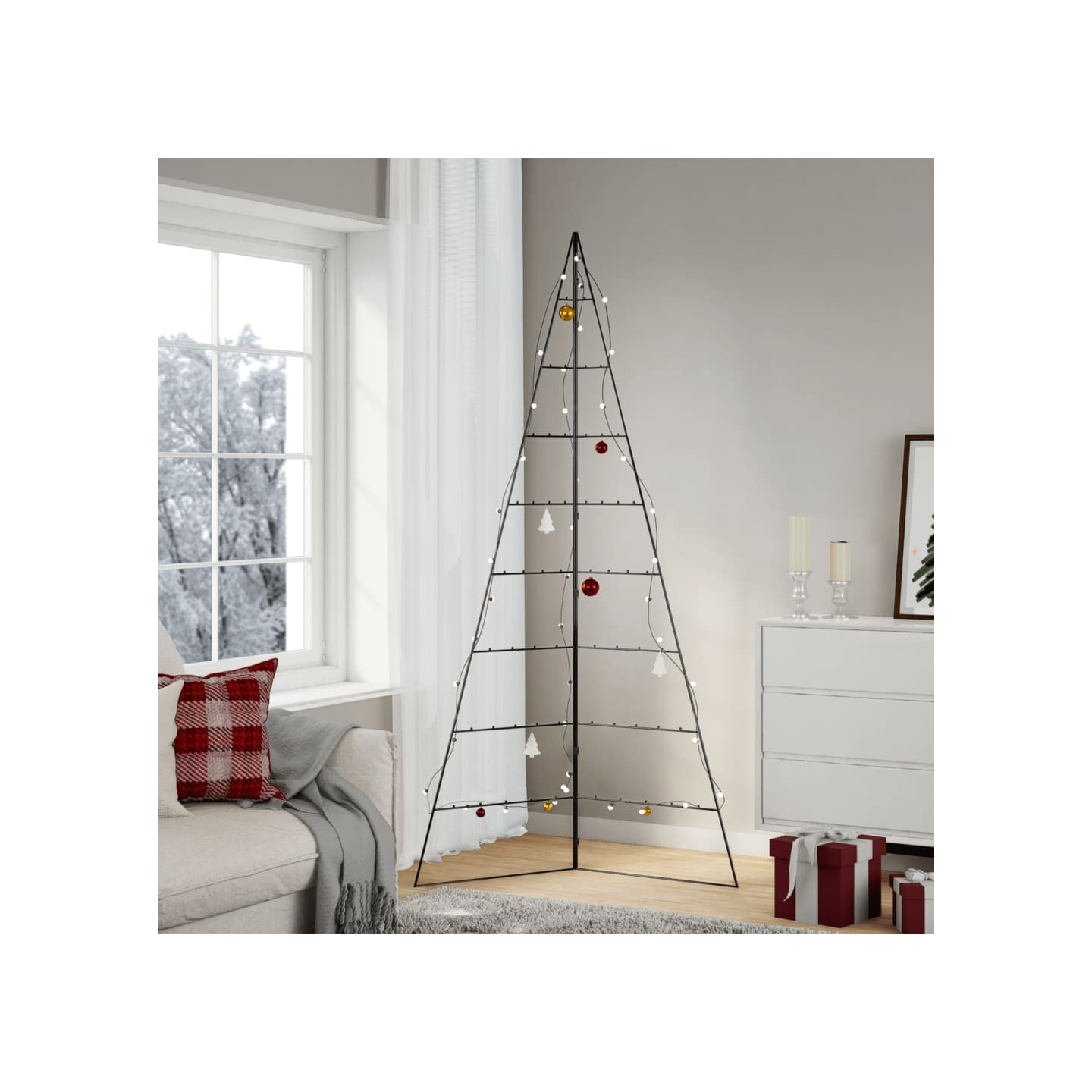 Arbre de Noël en métal pour décoration noir 210 cm