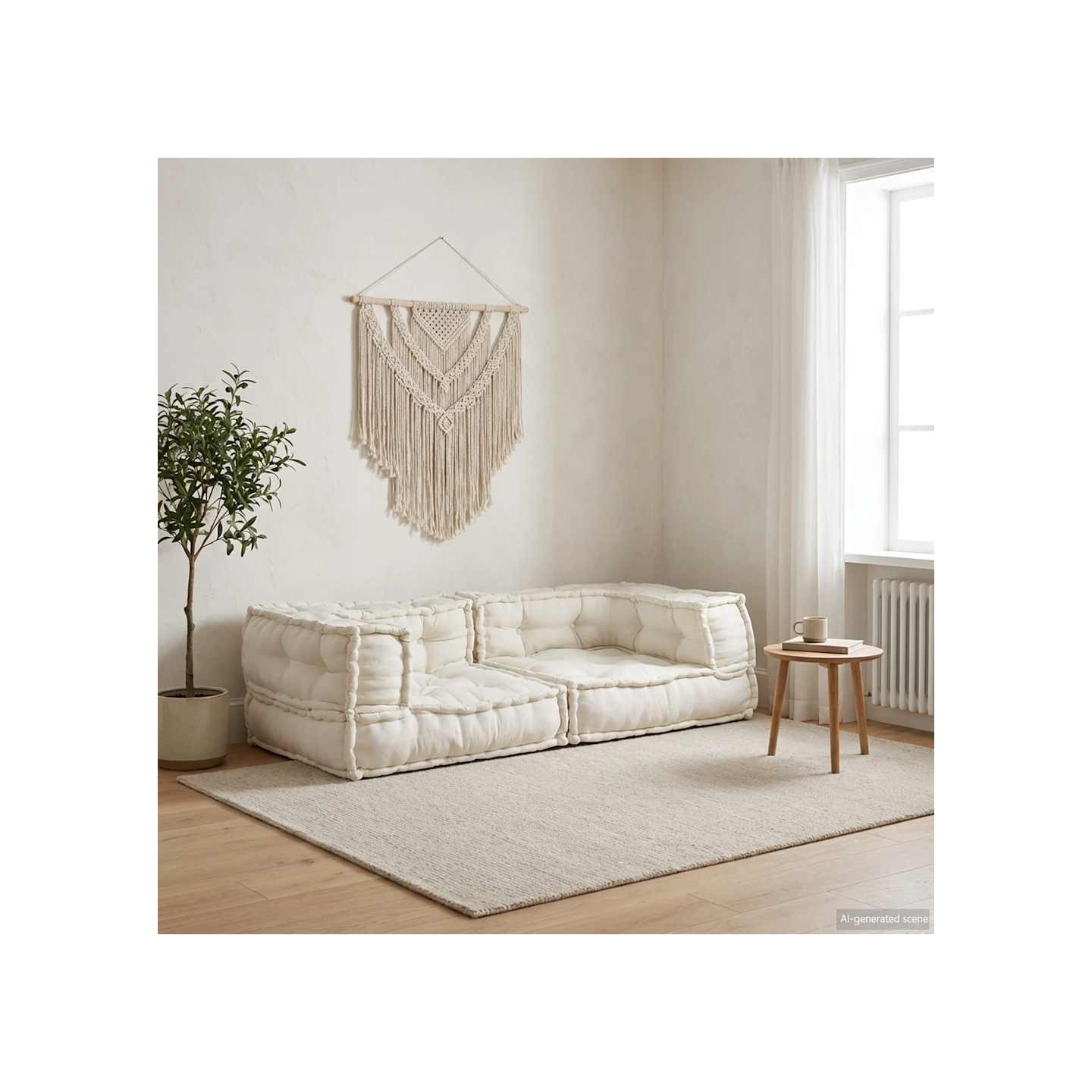 Canapé modulaire 2 places crème 140x70x36 tissu