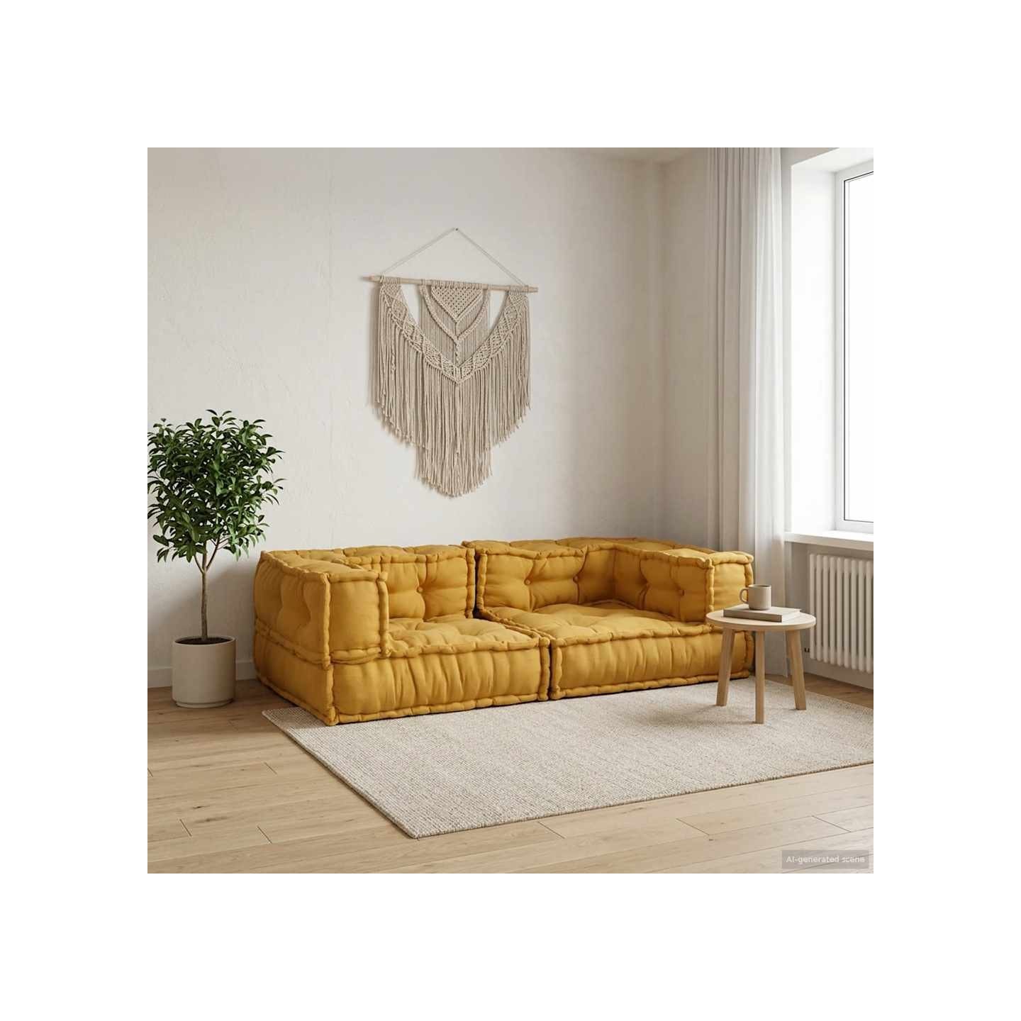 Canapé modulable 2 places jaune 140x70x36 cm en tissu