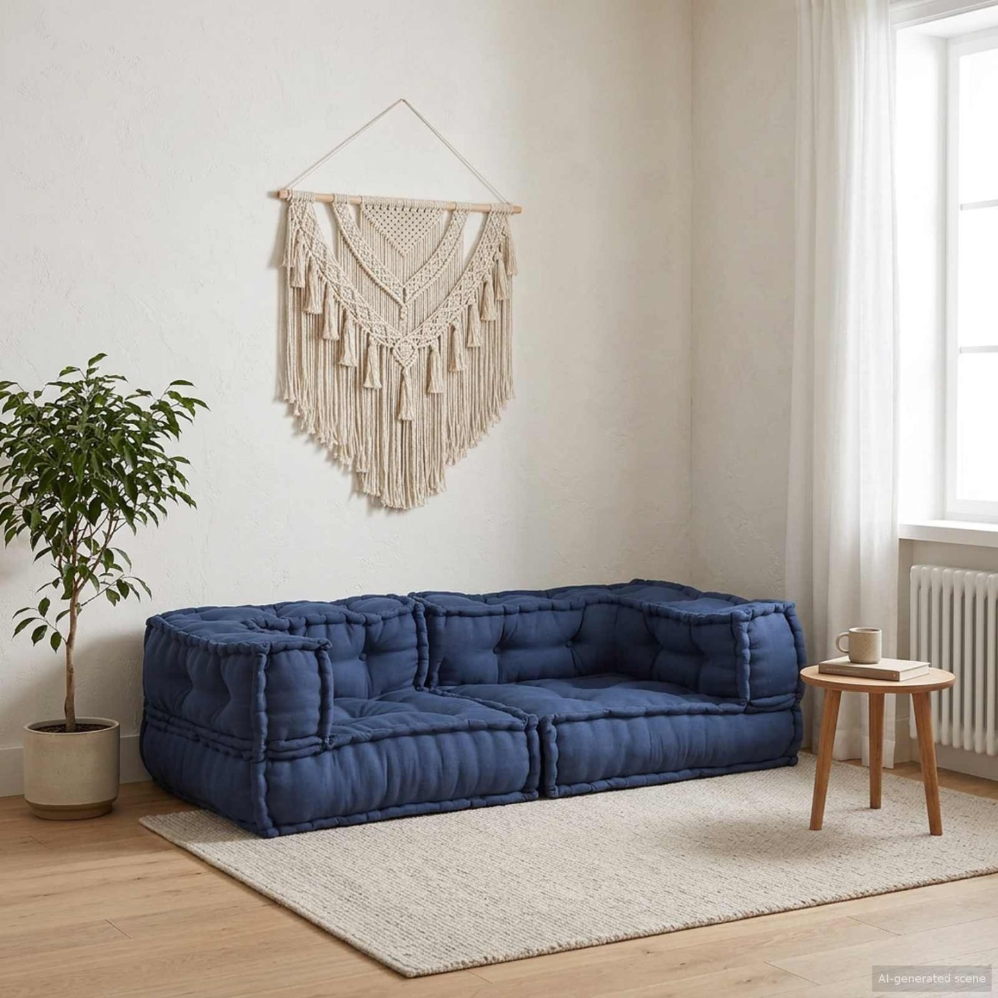 Unité de canapé modulaire 3 pc Tissu Indigo 140 x 70 x 36 cm