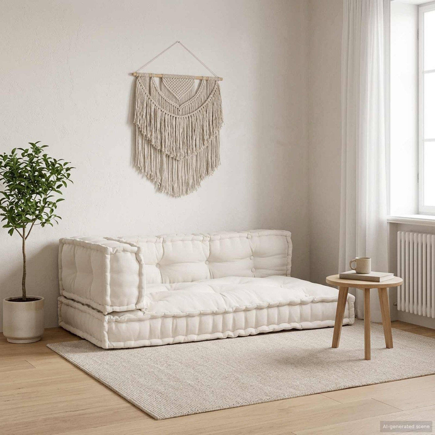 Coussin de canapé sur palette 3 pc Tissu Crème 120 x 80 x 34 cm