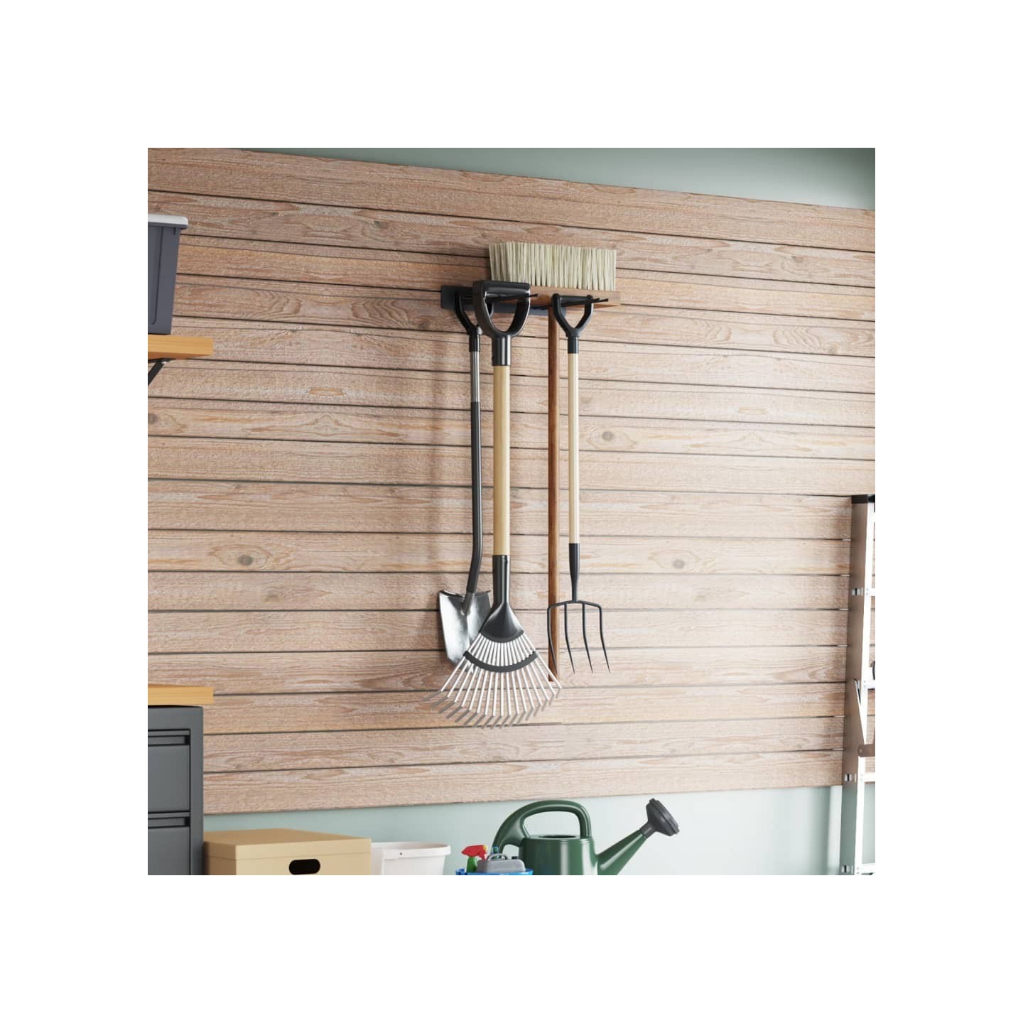 Support mural pour outils de jardin noir acier