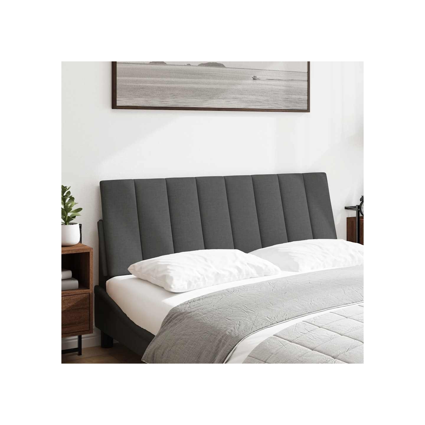 Coussin de tête de lit Hanko gris foncé 140 cm tissu