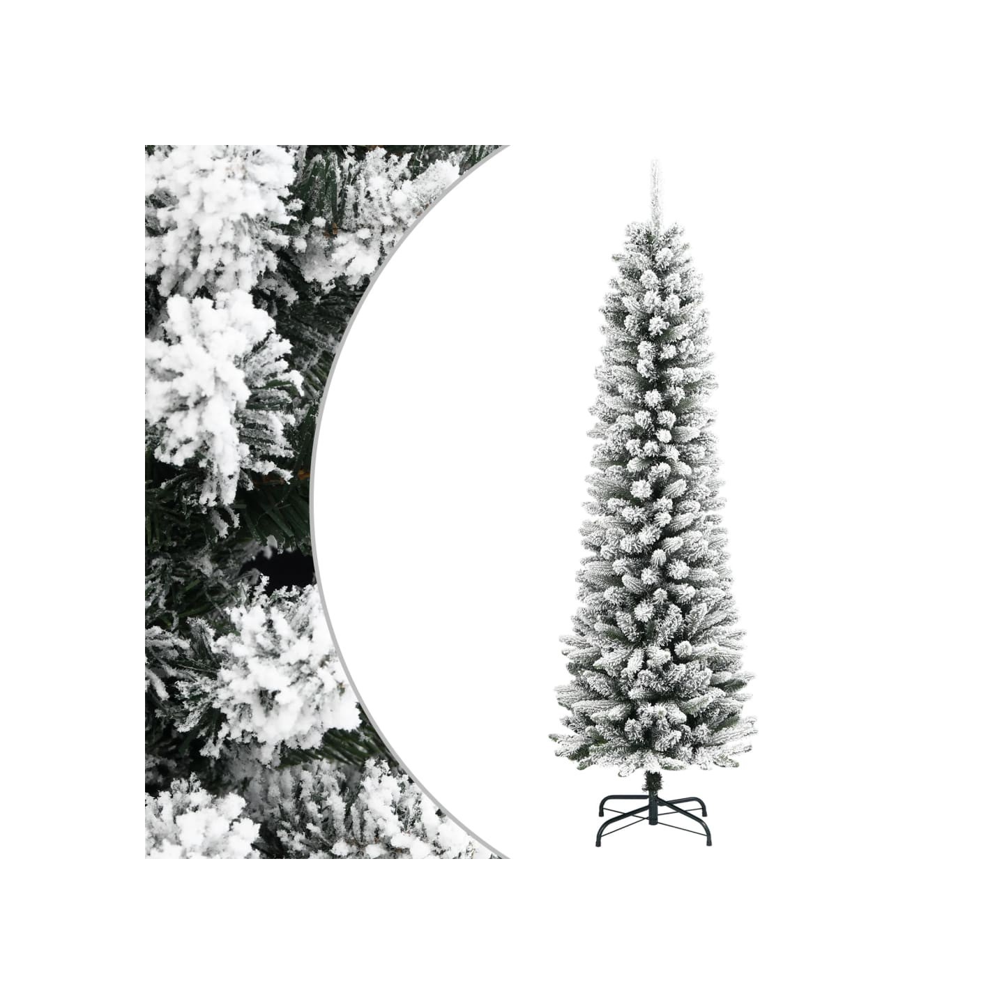 Sapin de Noël artificiel mince avec neige floquée 210 cm PVC/PE