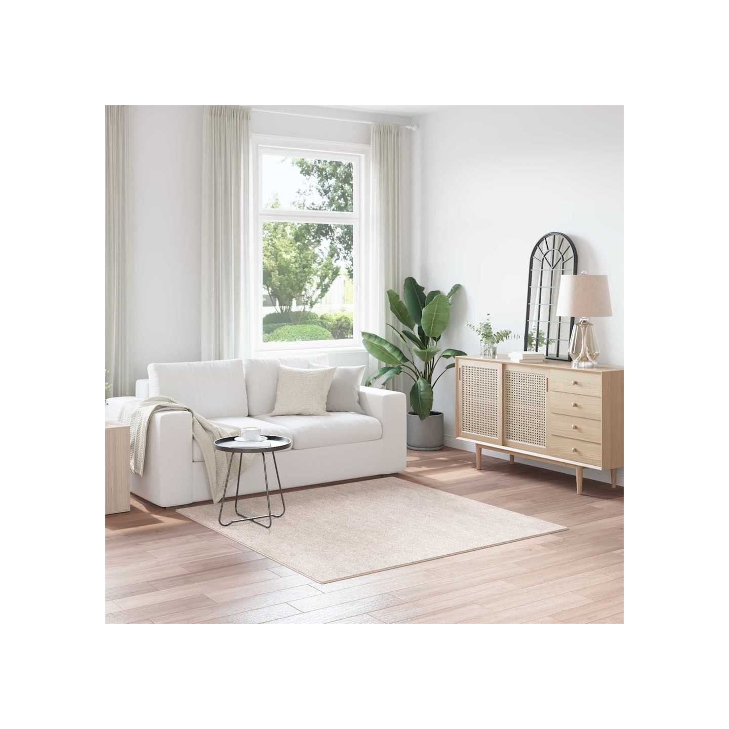Tapis Shaggy Anti-dérapant Crème 160 x 160 cm PP