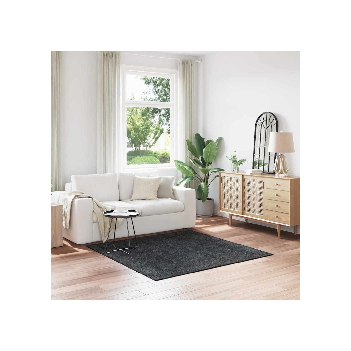 Tapis Shaggy Anti-dérapant Gris foncé 160 x 160 cm PP