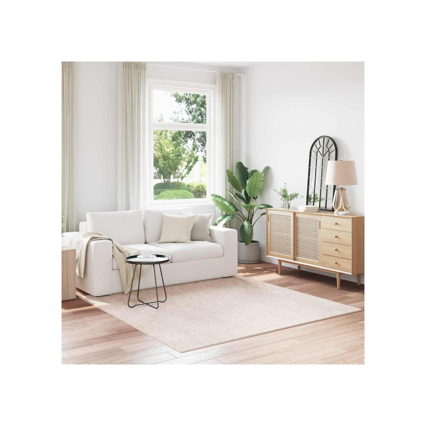 Tapis Shaggy Anti-dérapant Crème 200 x 200 cm PP