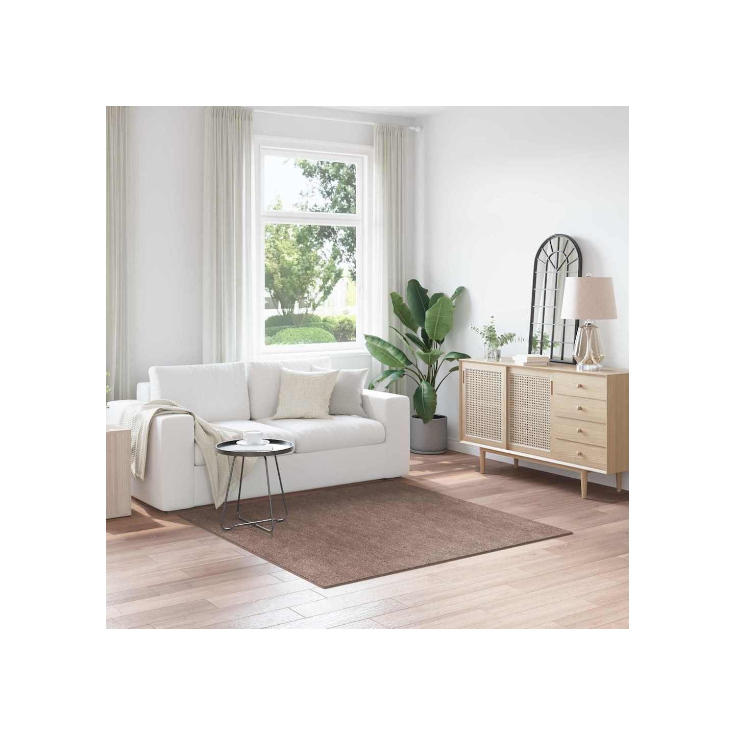 Tapis Shaggy Anti-dérapant Marron 160 x 160 cm PP