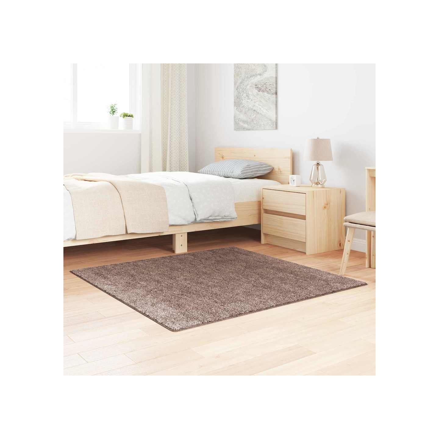 Tapis Shaggy Anti-dérapant Marron 120 x 120 cm PP
